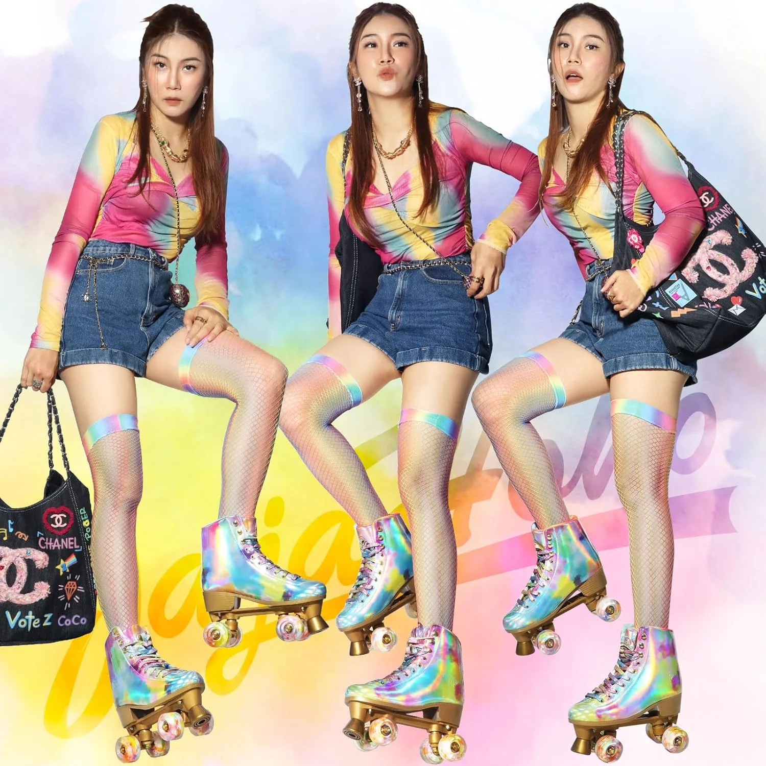 JajaHoho Roller Skates for Women, Holographic High Top PU Leather Rollerskates, Shiny Double-Row Four Wheels Quad Skates for Girls and Age 8-50 Indoor Multicolor (Rainbow) JajaHoho Roller Skates for Women, Holographic High Top PU Leather Rollerskates, Shiny Double-Row Four Wheels Quad Skates for Girls and Age 8-50 Indoor Multicolor (Rainbow)