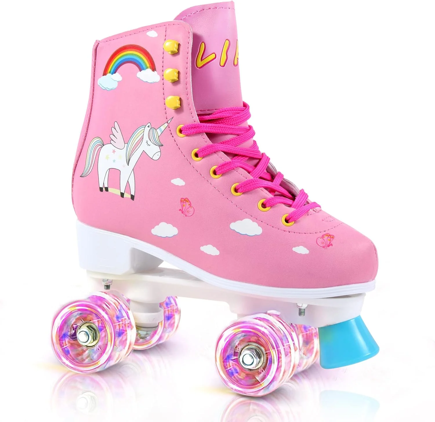 LIKU Quad Roller Skates for Girl and Women with All Wheel Light Up,Indoor/Outdoor Lace-Up Fun Illuminating Roller Skate for Kid