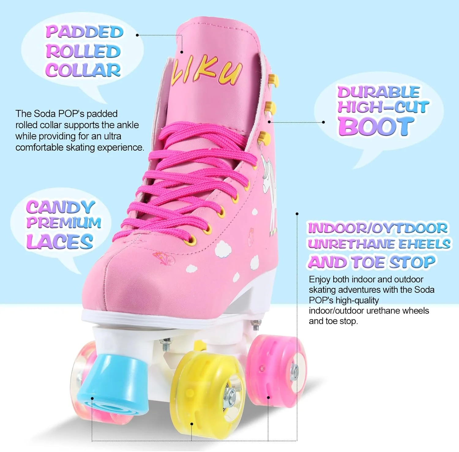 LIKU Quad Roller Skates for Girl and Women with All Wheel Light Up,Indoor/Outdoor Lace-Up Fun Illuminating Roller Skate for Kid LIKU Quad Roller Skates for Girl and Women with All Wheel Light Up,Indoor/Outdoor Lace-Up Fun Illuminating Roller Skate for Kid