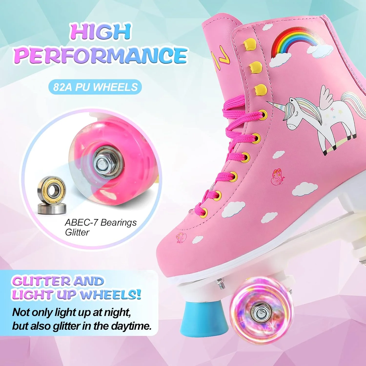LIKU Quad Roller Skates for Girl and Women with All Wheel Light Up,Indoor/Outdoor Lace-Up Fun Illuminating Roller Skate for Kid LIKU Quad Roller Skates for Girl and Women with All Wheel Light Up,Indoor/Outdoor Lace-Up Fun Illuminating Roller Skate for Kid