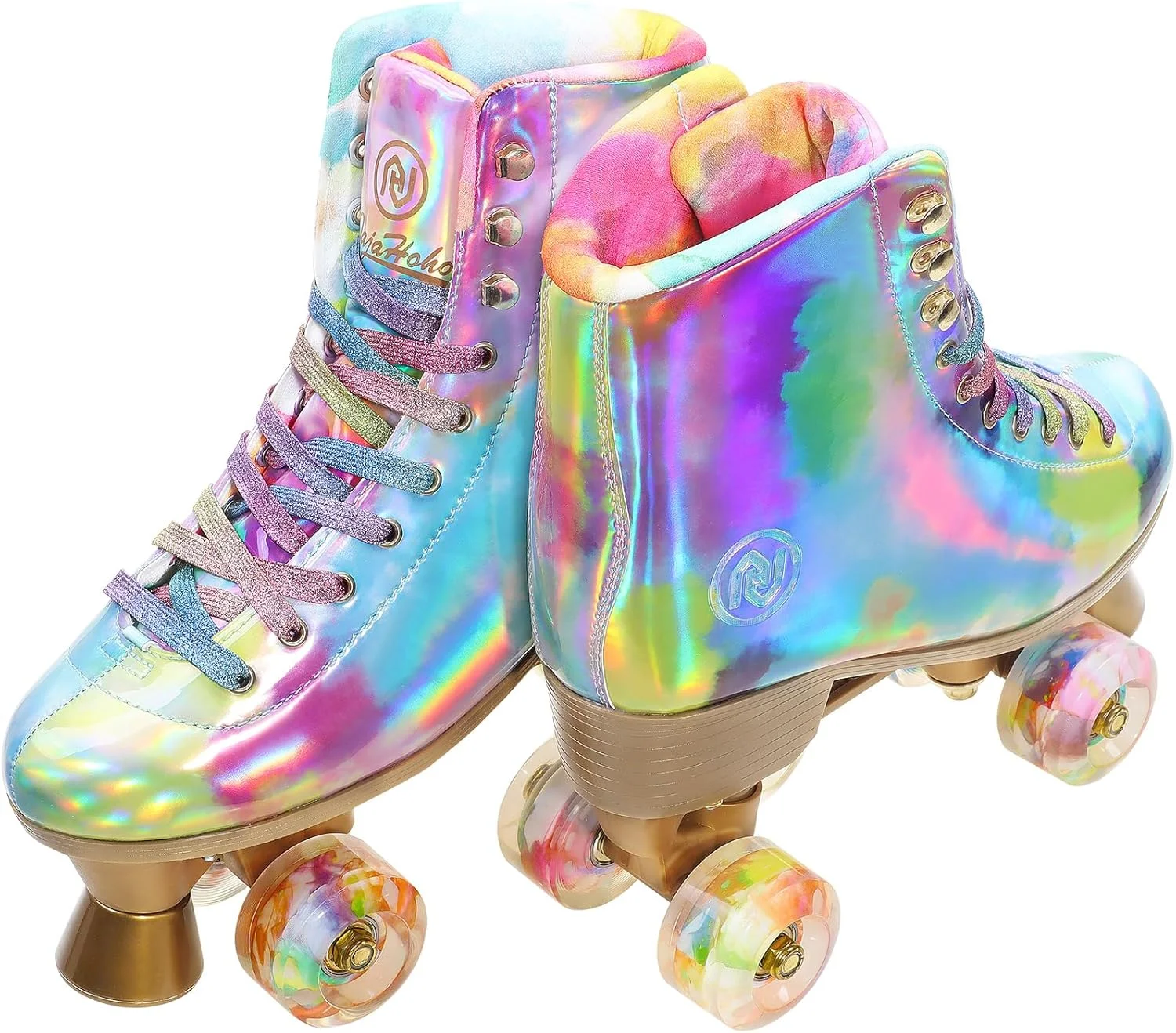 JajaHoho Roller Skates for Women, Holographic High Top PU Leather Rollerskates, Shiny Double-Row Four Wheels Quad Skates for Girls and Age 8-50 Indoor Multicolor (Rainbow) JajaHoho Roller Skates for Women, Holographic High Top PU Leather Rollerskates, Shiny Double-Row Four Wheels Quad Skates for Girls and Age 8-50 Indoor Multicolor (Rainbow)