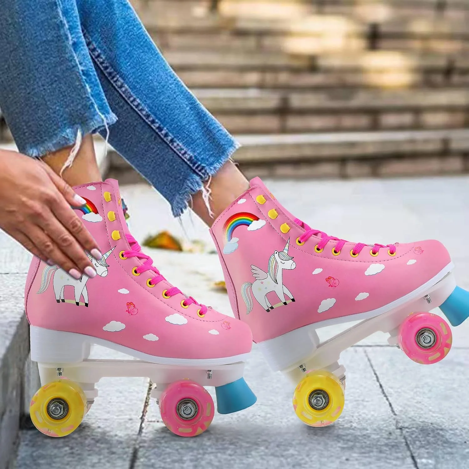 LIKU Quad Roller Skates for Girl and Women with All Wheel Light Up,Indoor/Outdoor Lace-Up Fun Illuminating Roller Skate for Kid LIKU Quad Roller Skates for Girl and Women with All Wheel Light Up,Indoor/Outdoor Lace-Up Fun Illuminating Roller Skate for Kid