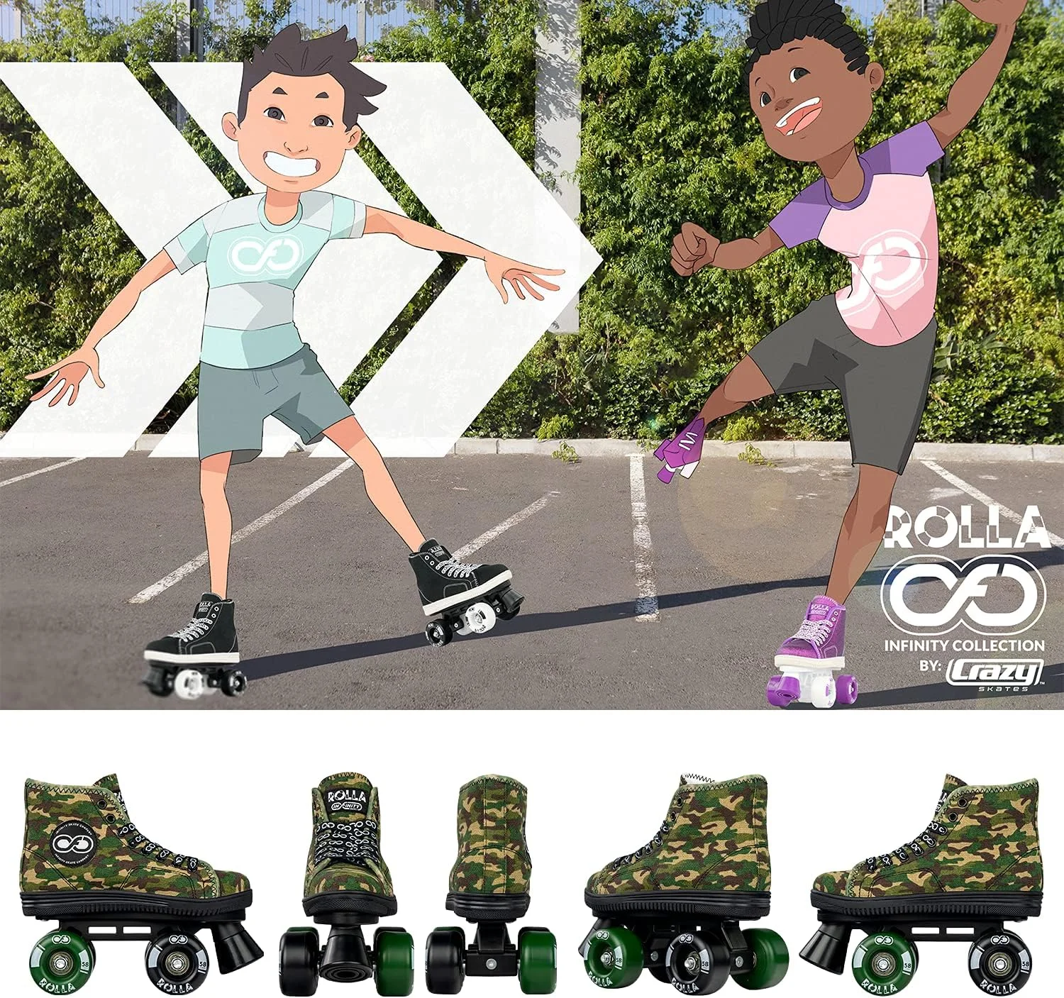 اسکیت های رولر Crazy Skates Rolla برای پسران و دختران - اسکیت های چهار چرخ بچه گانه به سبک کتانی