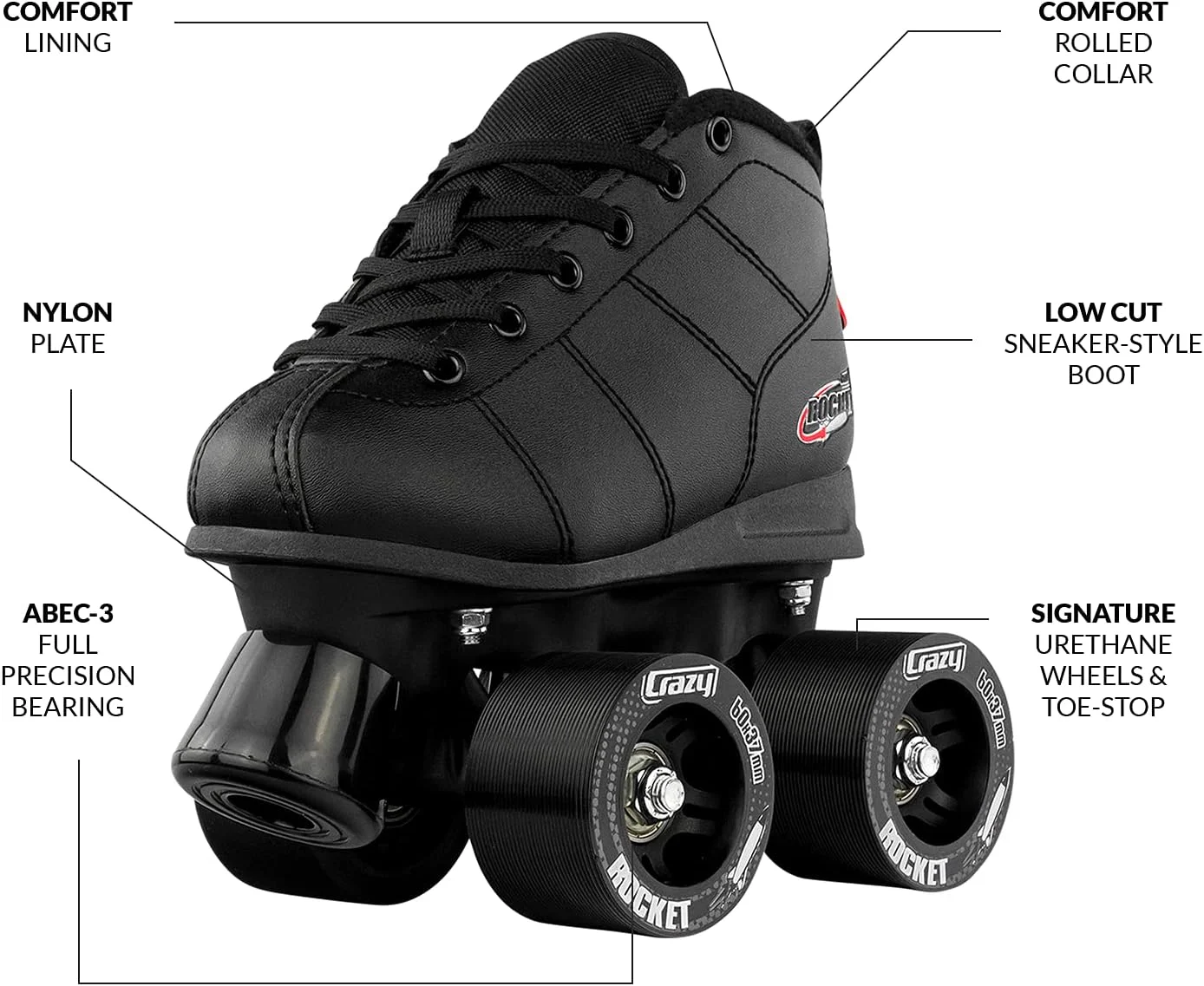 اسکیت های غلتکی موشکی Crazy Skates برای دختران و پسران - اسکیت های چهارتایی عالی برای کودکان مبتدی
