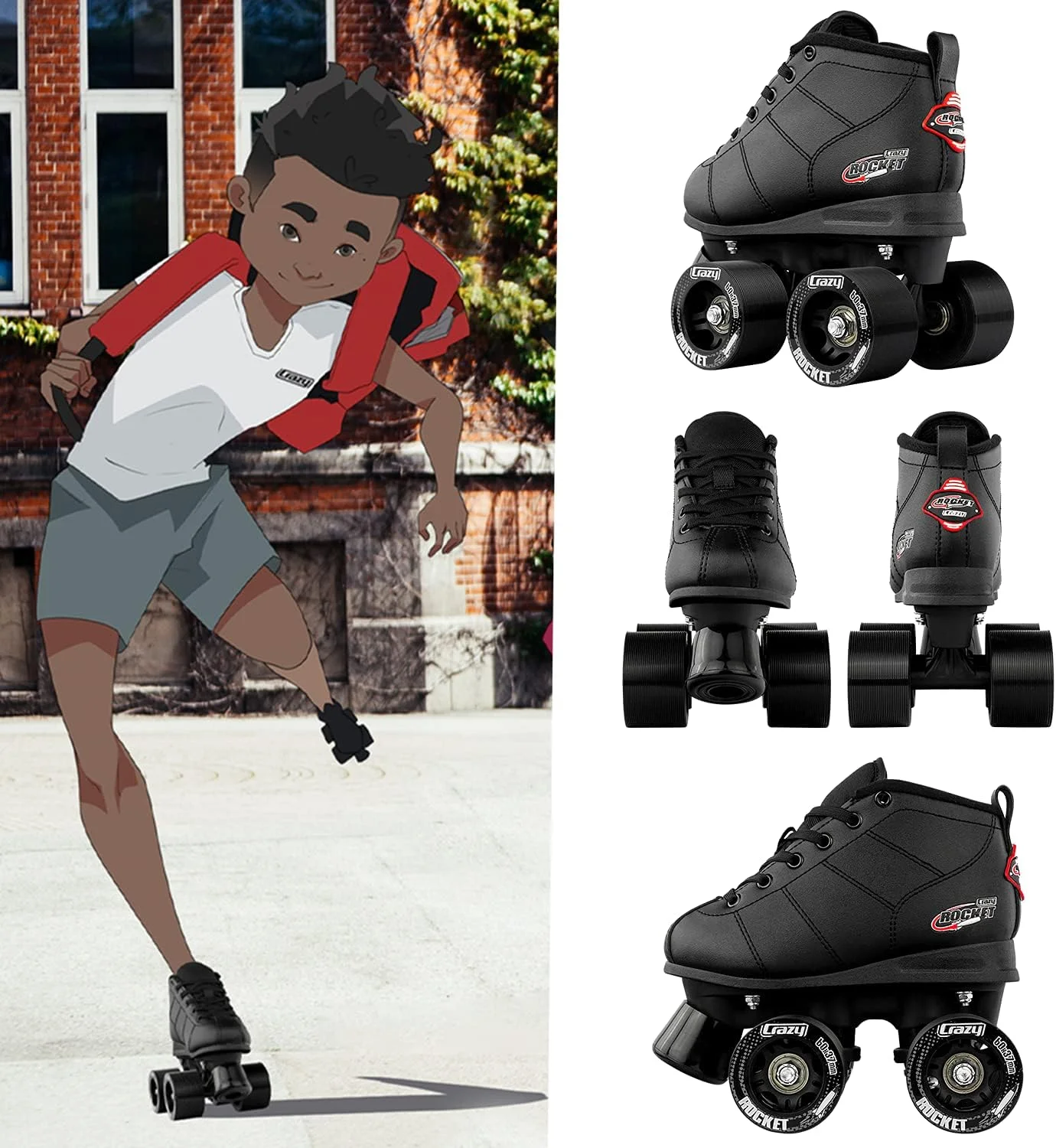 اسکیت های غلتکی موشکی Crazy Skates برای دختران و پسران - اسکیت های چهارتایی عالی برای کودکان مبتدی