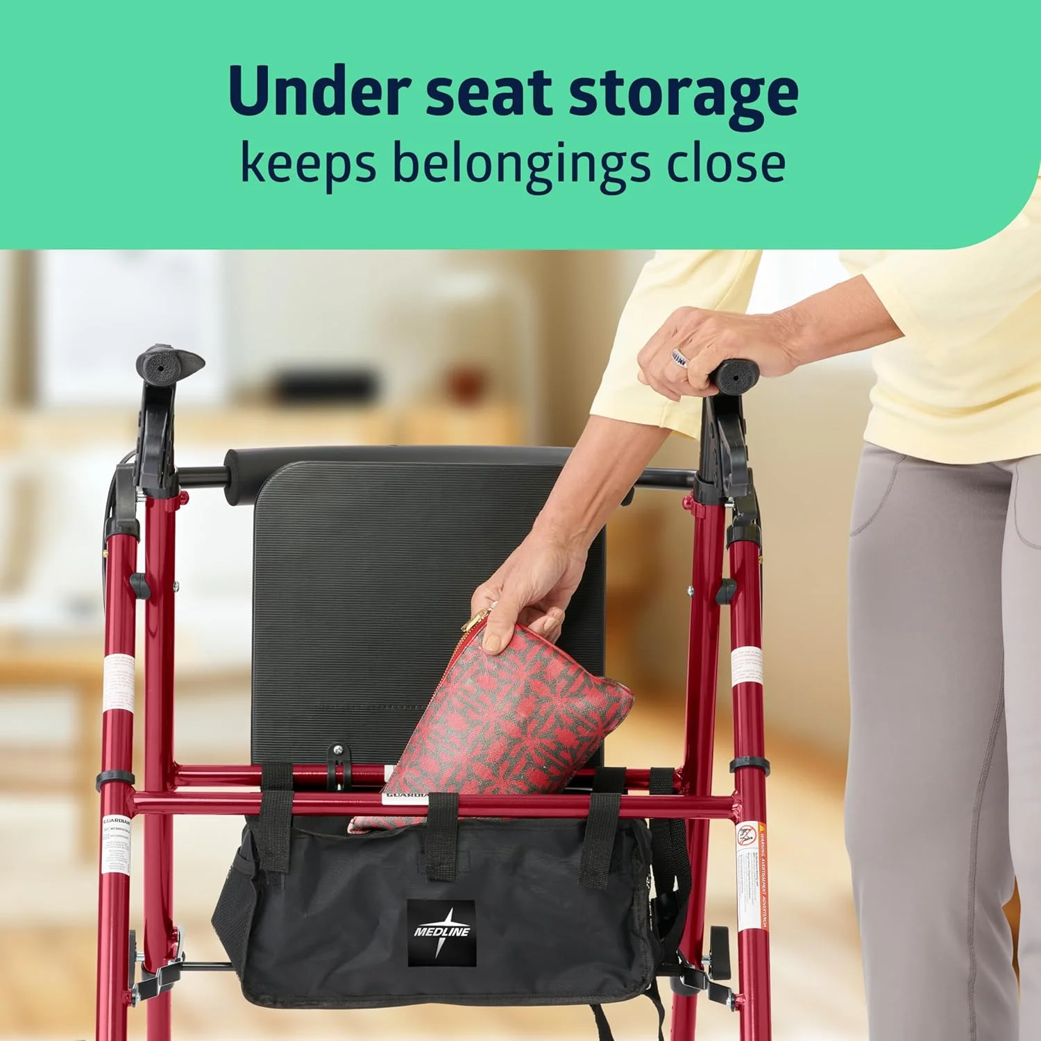 واکر رولیتور آلومینیومی فوق سبک تاشو Medline، قرمز، ظرفیت وزنی 113 کیلوگرم، چرخ های 6 اینچی، بازو و صندلی قابل تنظیم، واکر چرخ دار تاشو برای سالمندان واکر رولیتور آلومینیومی فوق سبک تاشو Medline، قرمز، ظرفیت وزنی 113 کیلوگرم، چرخ های 6 اینچی، بازو و صندلی قابل تنظیم، واکر چرخ دار تاشو برای سالمندان