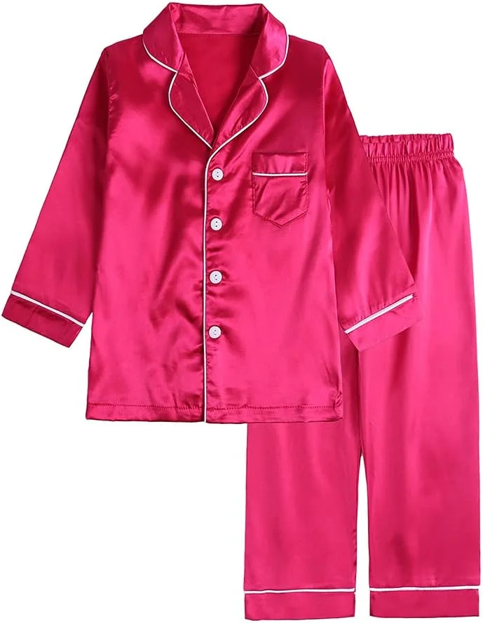 ست لباس خواب ساتن دو تکه بچه گانه MYGBCPJS، لباس خواب دکمه دار، لباس راحتی، پیژامه، تاپ آستین کوتاه + شلوار ست لباس خواب ساتن دو تکه بچه گانه MYGBCPJS، لباس خواب دکمه دار، لباس راحتی، پیژامه، تاپ آستین کوتاه + شلوار