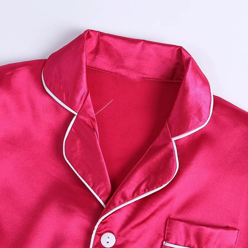 ست لباس خواب ساتن دو تکه بچه گانه MYGBCPJS، لباس خواب دکمه دار، لباس راحتی، پیژامه، تاپ آستین کوتاه + شلوار ست لباس خواب ساتن دو تکه بچه گانه MYGBCPJS، لباس خواب دکمه دار، لباس راحتی، پیژامه، تاپ آستین کوتاه + شلوار