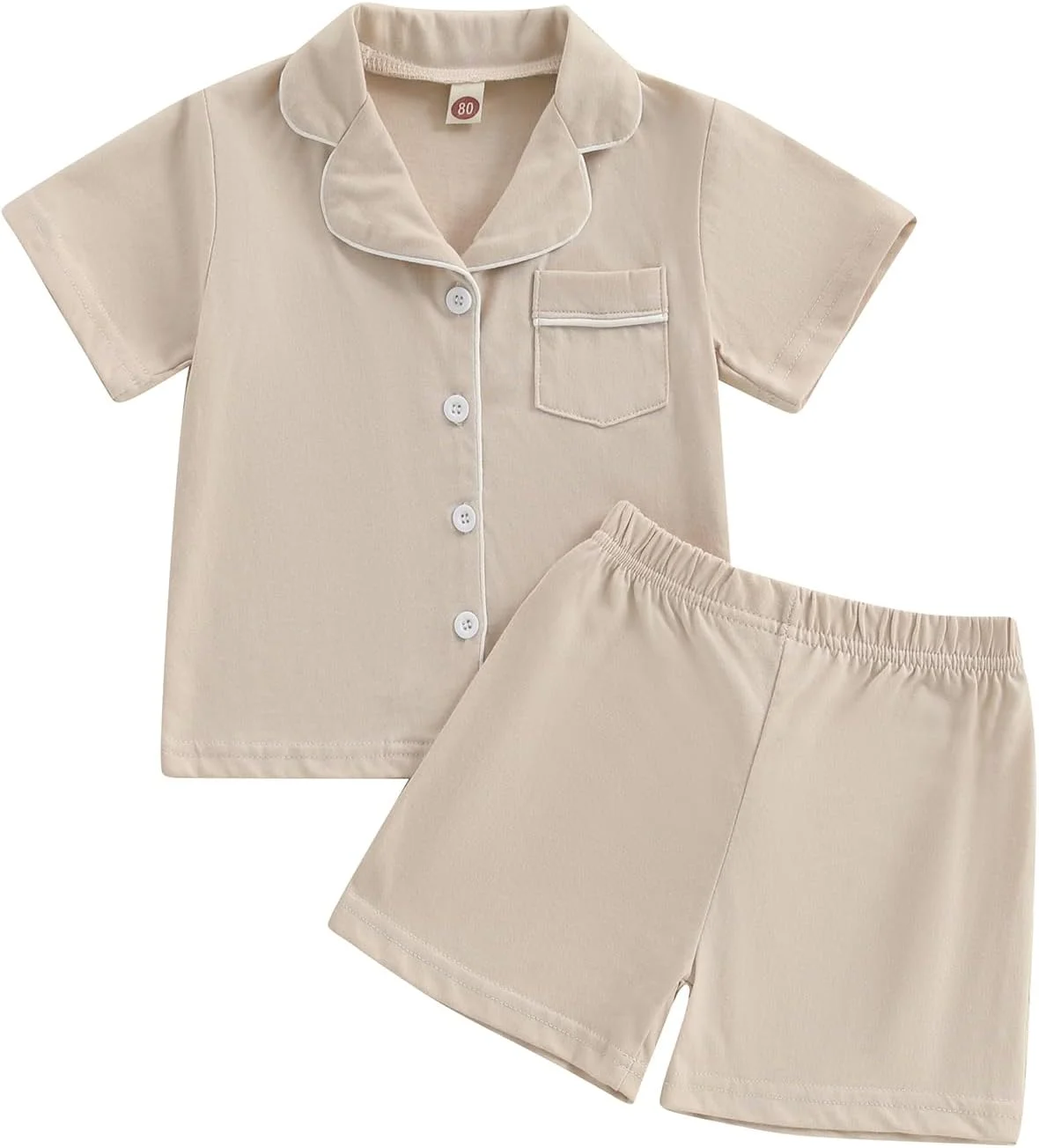 ست پیژامه 2 تکه پسرانه و دخترانه MAHUAOYIXI، آستین کوتاه، یقه برگردان، دکمه دار، شورت با کمر کشی، لباس خواب راحتی ست پیژامه 2 تکه پسرانه و دخترانه MAHUAOYIXI، آستین کوتاه، یقه برگردان، دکمه دار، شورت با کمر کشی، لباس خواب راحتی