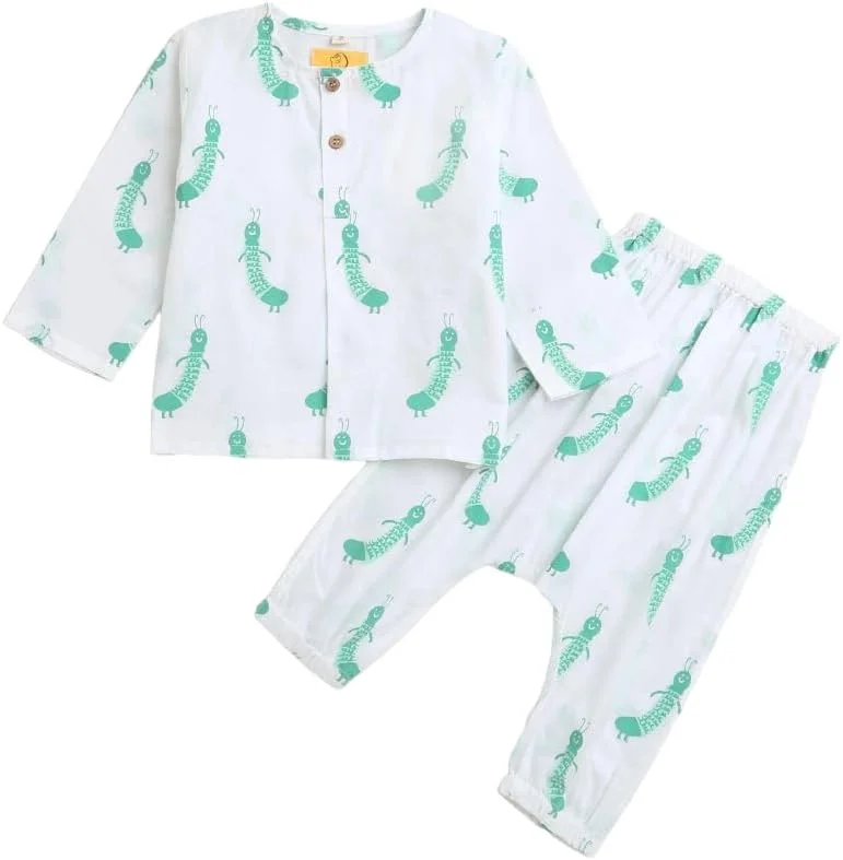 ست لباس راحتی بچگانه، ترکیب تاپ و پیژامه 100% پنبه ارگانیک خالص، لباس خواب پسرانه دخترانه کرم ابریشم گرسنه سفید ست لباس راحتی بچگانه، ترکیب تاپ و پیژامه 100% پنبه ارگانیک خالص، لباس خواب پسرانه دخترانه کرم ابریشم گرسنه سفید