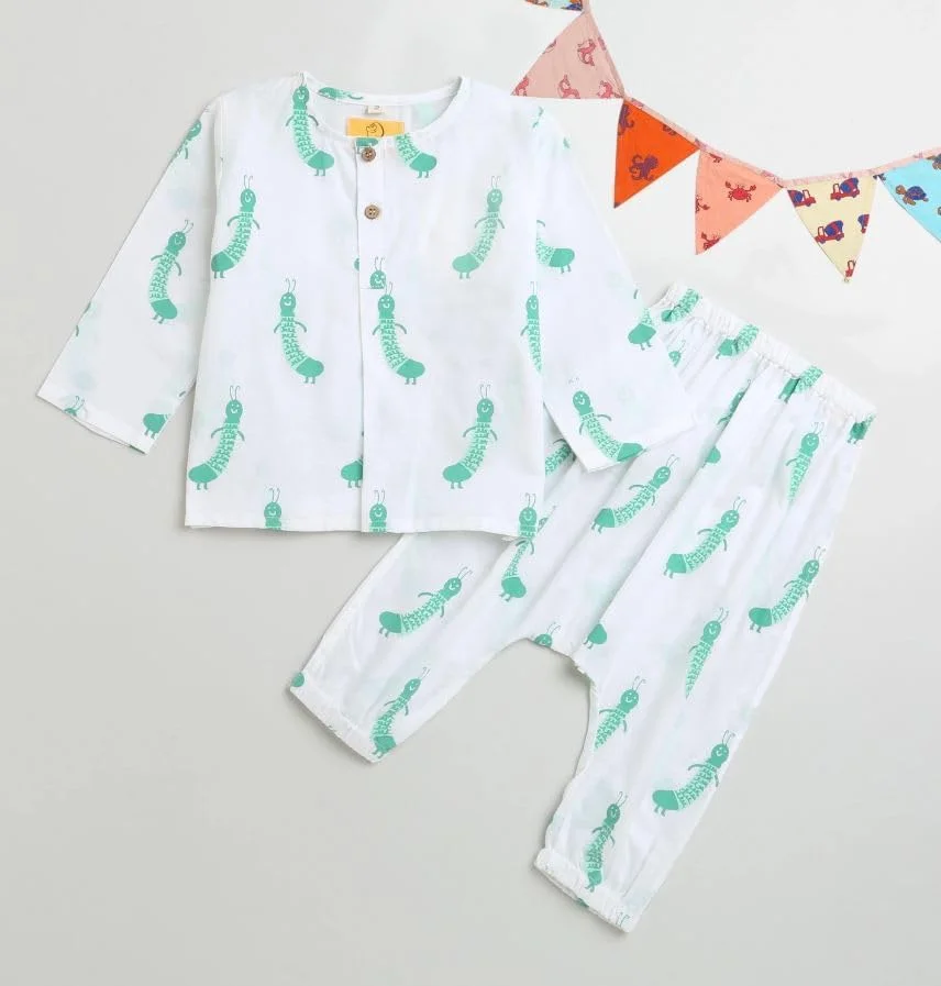 ست لباس راحتی بچگانه، ترکیب تاپ و پیژامه 100% پنبه ارگانیک خالص، لباس خواب پسرانه دخترانه کرم ابریشم گرسنه سفید ست لباس راحتی بچگانه، ترکیب تاپ و پیژامه 100% پنبه ارگانیک خالص، لباس خواب پسرانه دخترانه کرم ابریشم گرسنه سفید