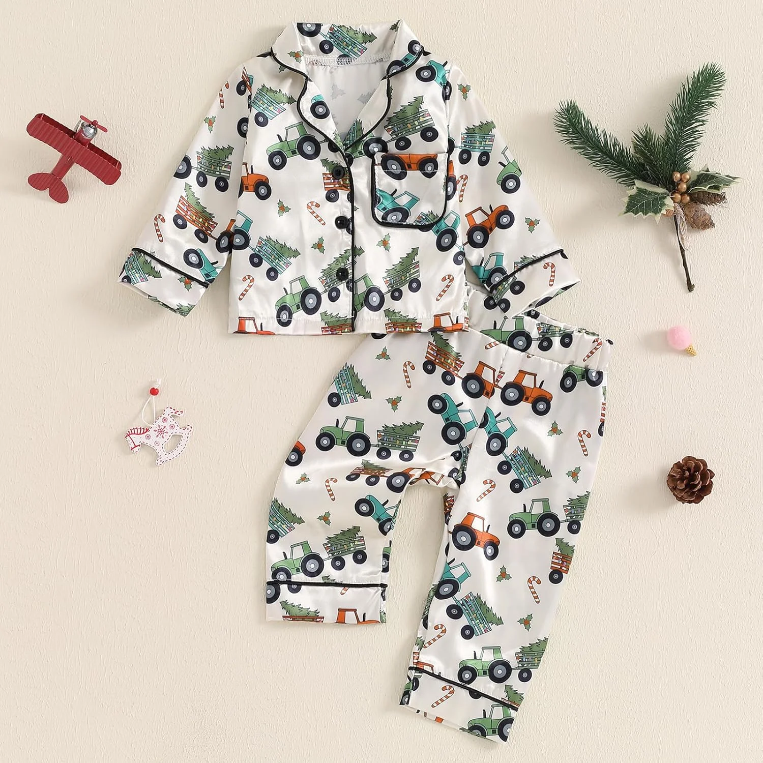 Loalirando ست لباس خواب کریسمس پسرانه بچه گانه طرح کامیون و درخت، پیراهن آستین بلند دکمه دار با شلوار، لباس خواب و استراحت کریسمس، ست 2 تکه لباس راحتی بچه گانه Loalirando ست لباس خواب کریسمس پسرانه بچه گانه طرح کامیون و درخت، پیراهن آستین بلند دکمه دار با شلوار، لباس خواب و استراحت کریسمس، ست 2 تکه لباس راحتی بچه گانه