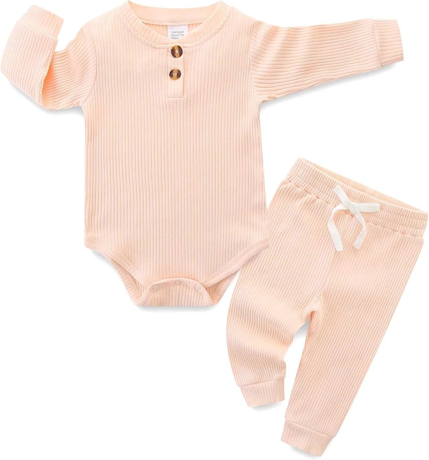 لباس نوزادی Hikido، ست لباس پسرانه و دخترانه، رامپر دنده ای نخی آستین بلند به همراه شلوار، مناسب برای نوزادان 0 تا 18 ماهه