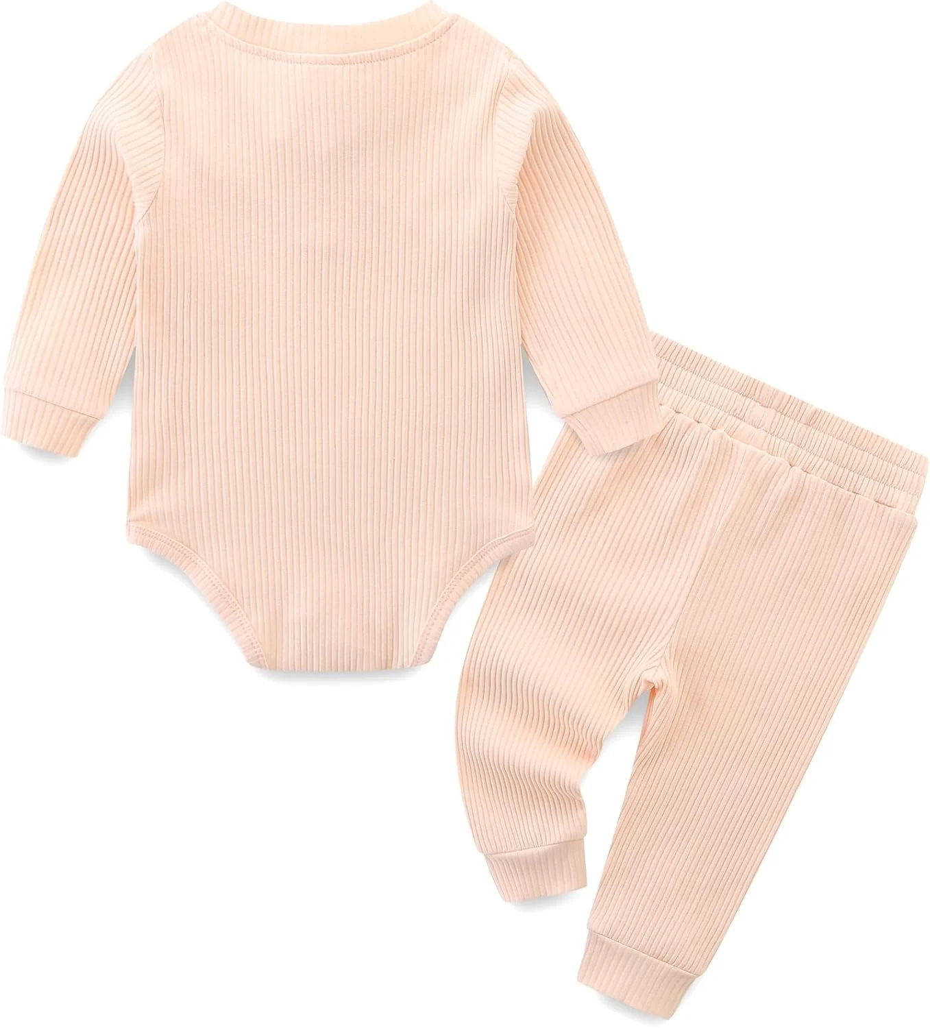 لباس نوزادی Hikido، ست لباس پسرانه و دخترانه، رامپر دنده ای نخی آستین بلند به همراه شلوار، مناسب برای نوزادان 0 تا 18 ماهه