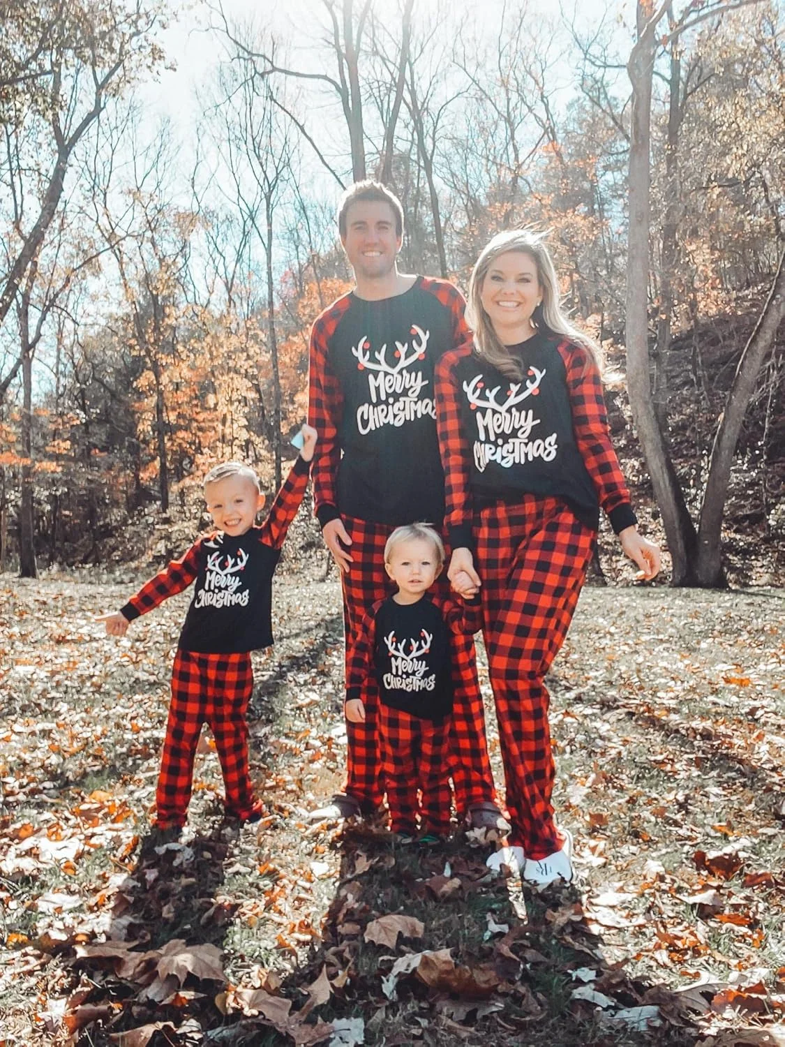 ست لباس خواب خانوادگی ست کریسمس IFFEI، تیشرت آستین بلند با چاپ حروف و طرح چهارخانه و شلوار راحتی 9-12 ماه