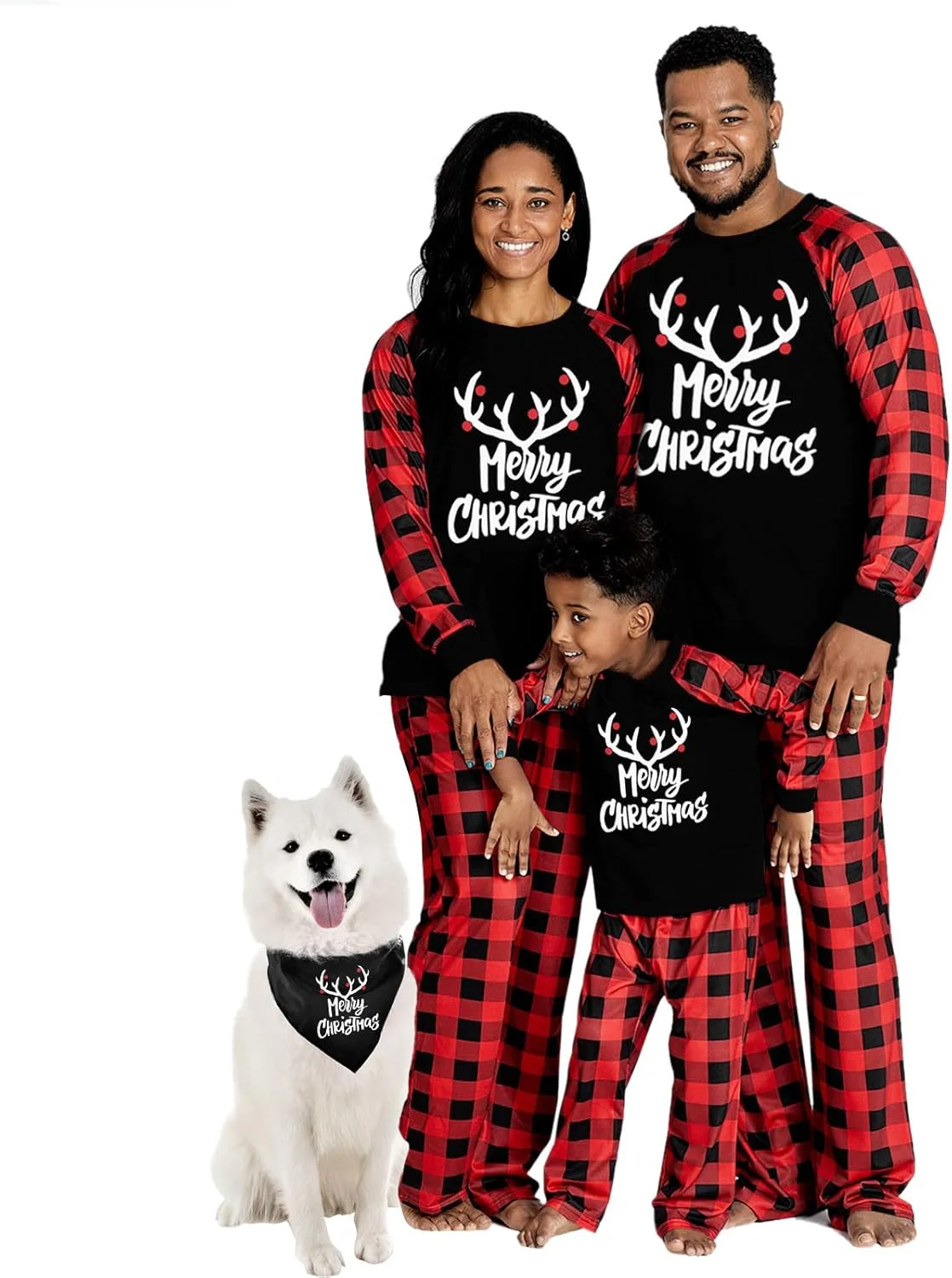 ست لباس خواب خانوادگی ست کریسمس IFFEI، تیشرت آستین بلند با چاپ حروف و طرح چهارخانه و شلوار راحتی 9-12 ماه