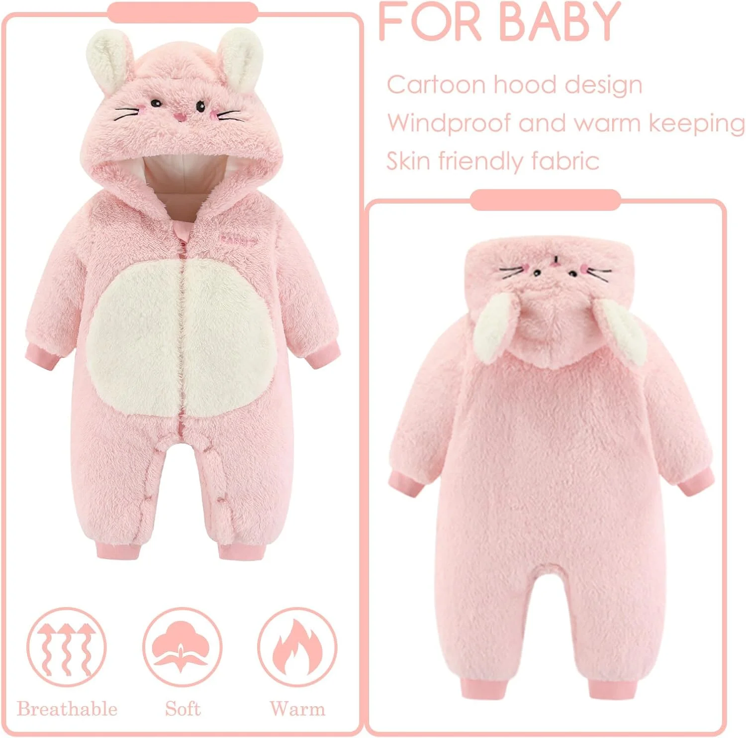 هپی چری - جامپسوت پشمی نوزادی آستین بلند کلاه دار، رامپر یک تکه گرم، لباس زمستانی نوزاد، لباس برفی کودک نوپا با گوش خرسی، بادی پنبه ای ضخیم و مخمل خواب دار برای 0-18 ماه هپی چری - جامپسوت پشمی نوزادی آستین بلند کلاه دار، رامپر یک تکه گرم، لباس زمستانی نوزاد، لباس برفی کودک نوپا با گوش خرسی، بادی پنبه ای ضخیم و مخمل خواب دار برای 0-18 ماه