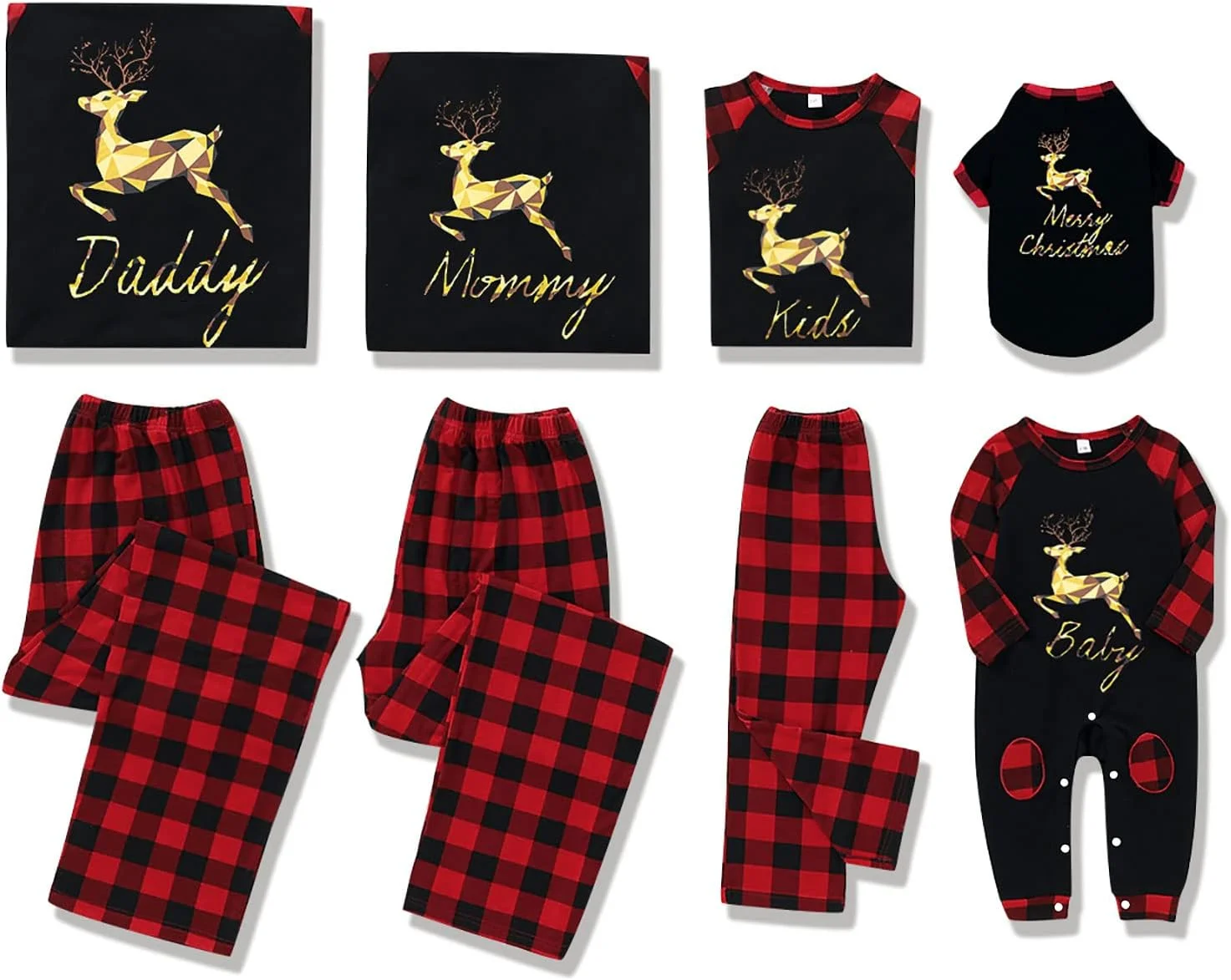 ست لباس خواب کریسمس خانوادگی طرح گوزن و چهارخانه، لباس راحتی تعطیلات برای پدر، مادر، کودک، نوزاد و حیوان خانگی ست لباس خواب کریسمس خانوادگی طرح گوزن و چهارخانه، لباس راحتی تعطیلات برای پدر، مادر، کودک، نوزاد و حیوان خانگی