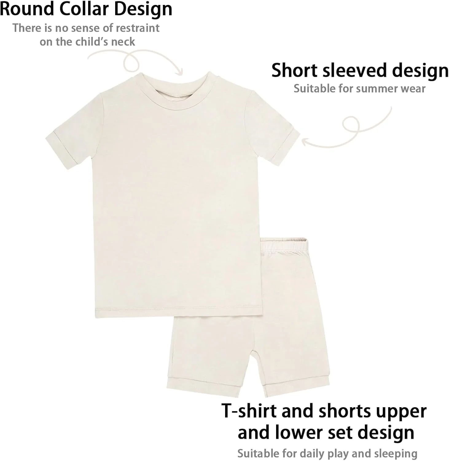 ست تی شرت آستین کوتاه و شورت بچه گانه GUISBY، ساخته شده از ریون بامبو، مناسب برای پسران و دختران