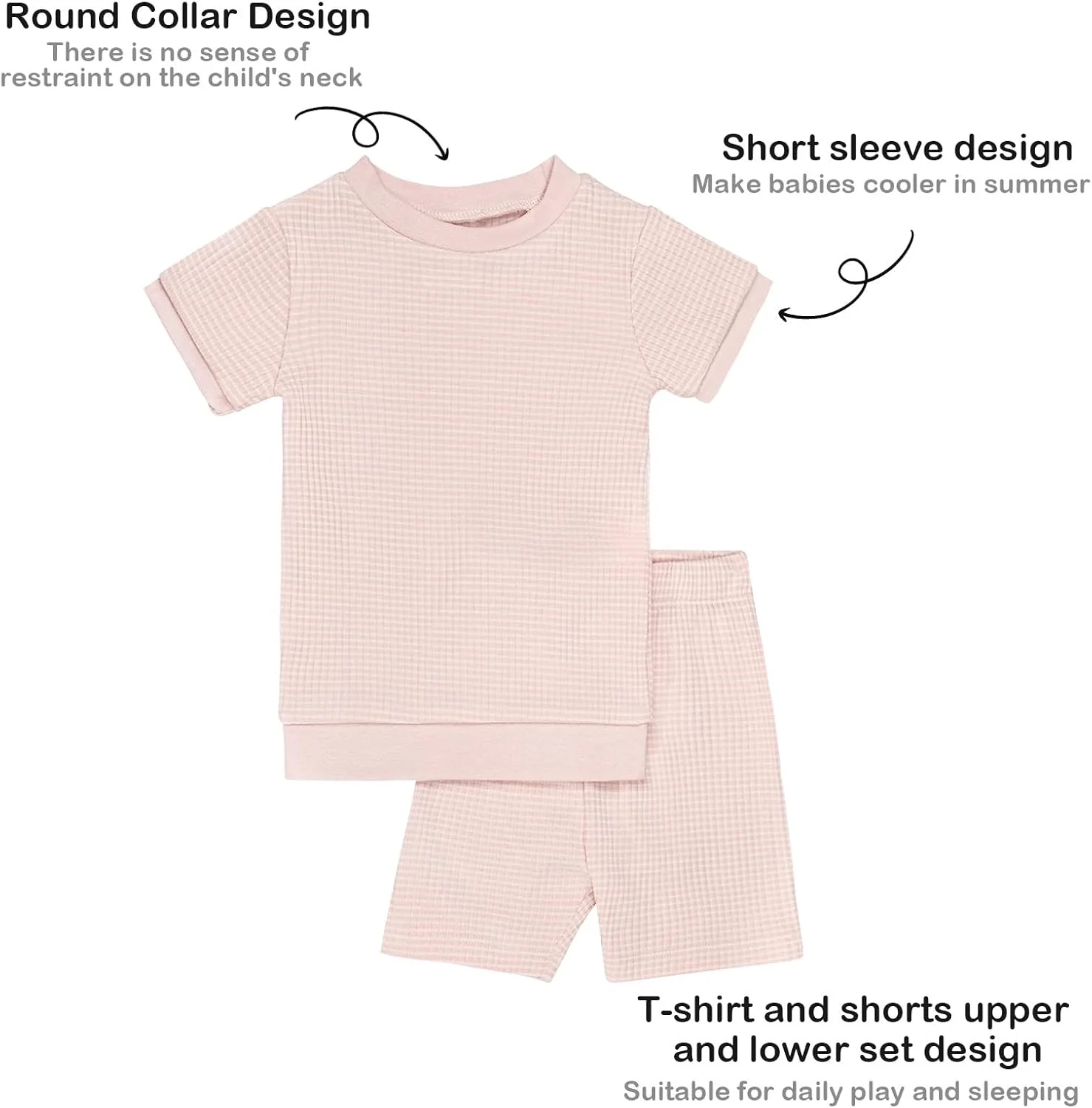 ست تیشرت و شورت آستین کوتاه نخی بچه گانه GUISBY، لباس خواب وافل برای دختر و پسر ست تیشرت و شورت آستین کوتاه نخی بچه گانه GUISBY، لباس خواب وافل برای دختر و پسر