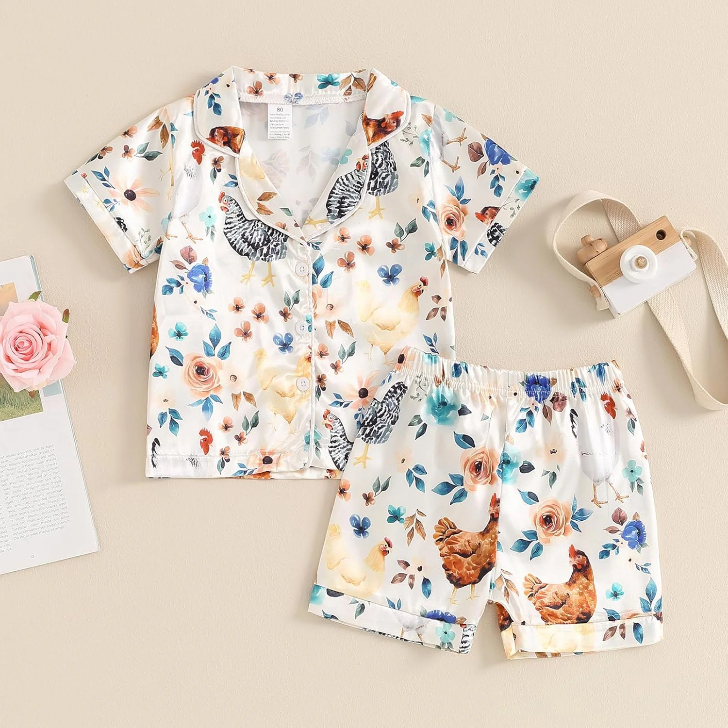 Fsadfeas لباس خواب دخترانه بچگانه کریسمس ولنتاین، تاپ دکمه دار با طرح زیبا + شلوار، ست لباس خواب ساتن ابریشمی