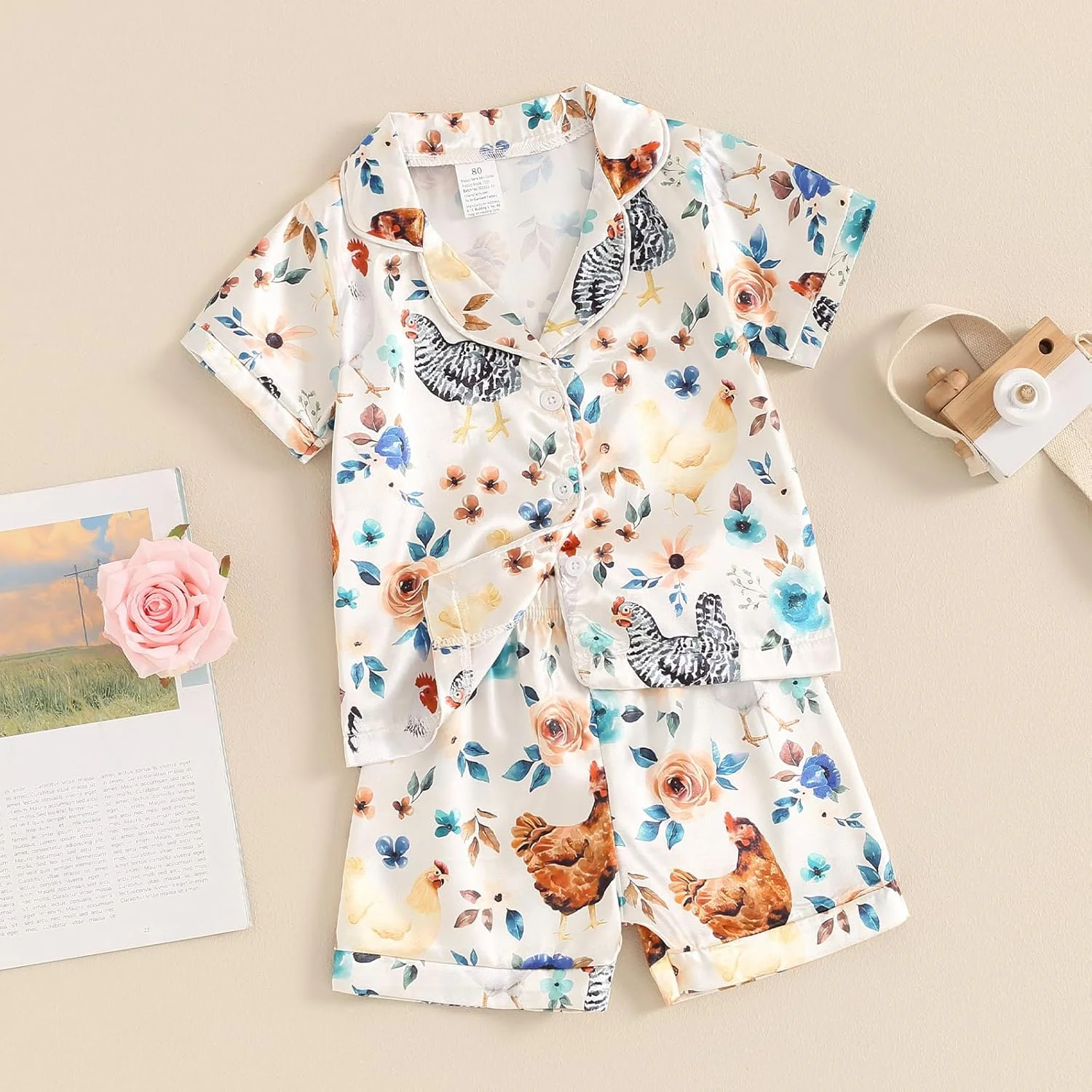 Fsadfeas لباس خواب دخترانه بچگانه کریسمس ولنتاین، تاپ دکمه دار با طرح زیبا + شلوار، ست لباس خواب ساتن ابریشمی