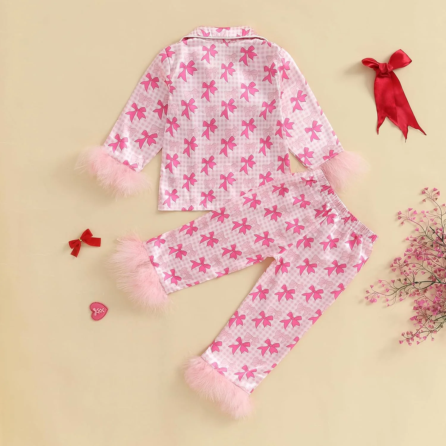 لباس خواب ساتن دخترانه بچه نوپا Geagodelia، لباسهای آستین بلند با حاشیه کرکی و طرح پاپیون، پیراهنهای دکمهدار یقه برگردان با شلوارهای کمر کشی، لباس خواب و راحتی برای دختران کوچک لباس خواب ساتن دخترانه بچه نوپا Geagodelia، لباسهای آستین بلند با حاشیه کرکی و طرح پاپیون، پیراهنهای دکمهدار یقه برگردان با شلوارهای کمر کشی، لباس خواب و راحتی برای دختران کوچک