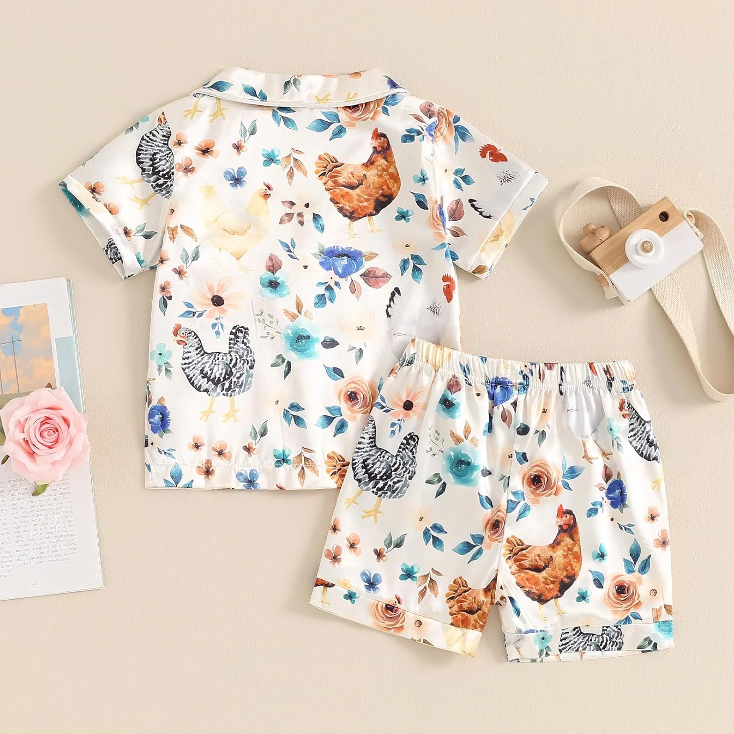 Fsadfeas لباس خواب دخترانه بچگانه کریسمس ولنتاین، تاپ دکمه دار با طرح زیبا + شلوار، ست لباس خواب ساتن ابریشمی