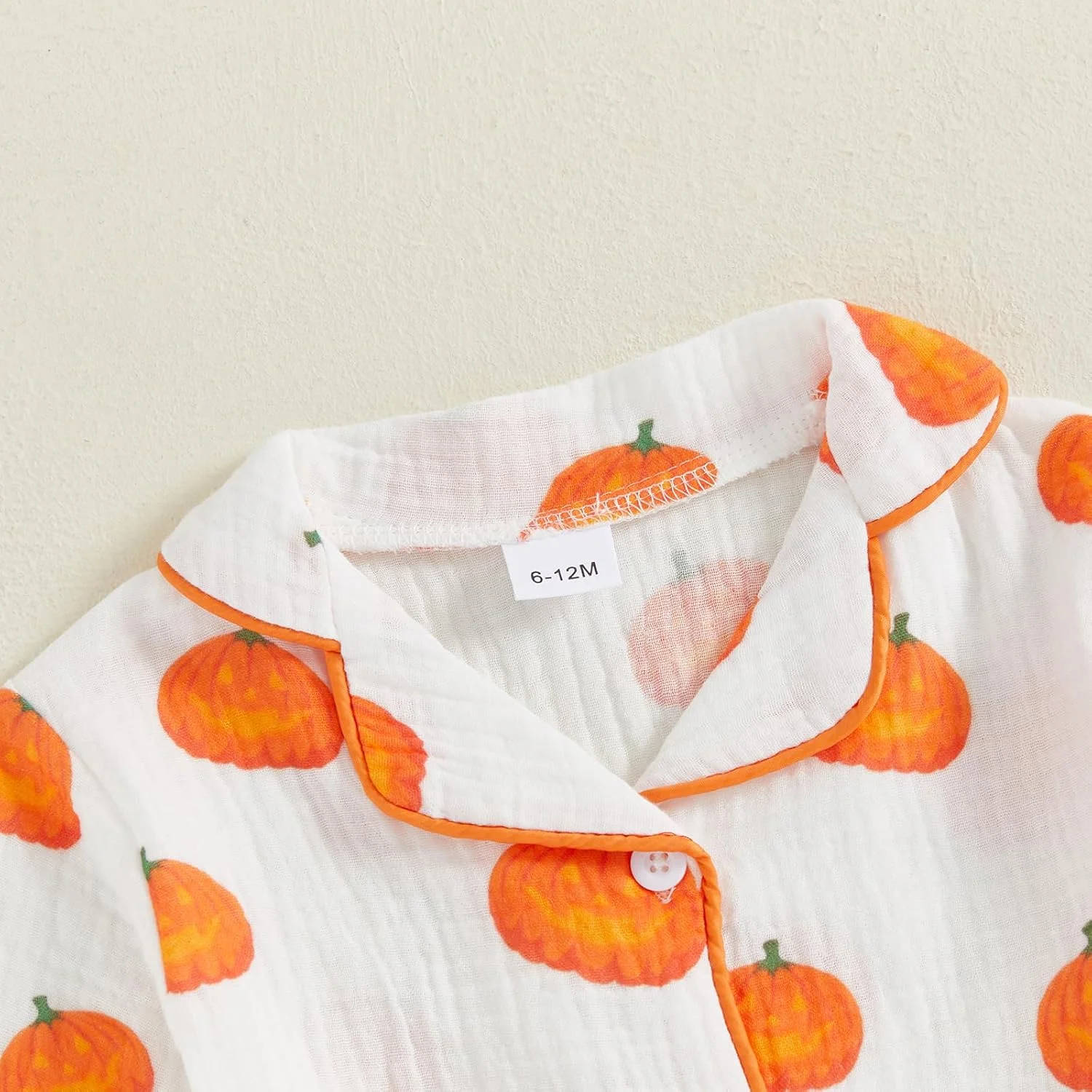 لباس خواب هالووین بچگانه طرح کدو تنبل، پیراهن آستین بلند دکمه دار و شلوار، لباس خواب پنبه ای و کتانی