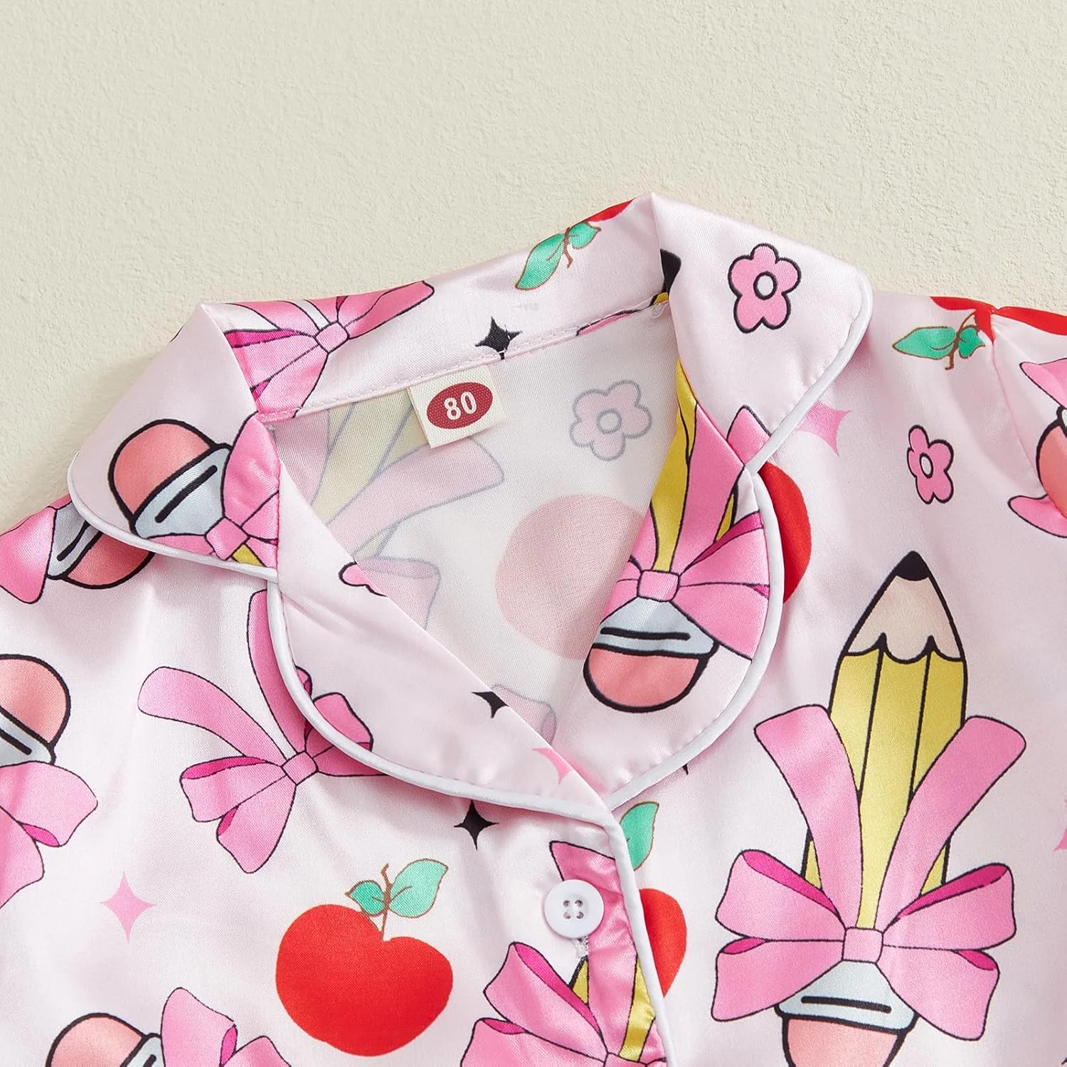 ست پیژامه ساتن دخترانه Geagodelia، آستین بلند، یقه برگردان، طرح سیب و پاپیون، پیراهن دکمه دار و شلوار با کمر کشی، لباس خواب و راحتی برای دختران