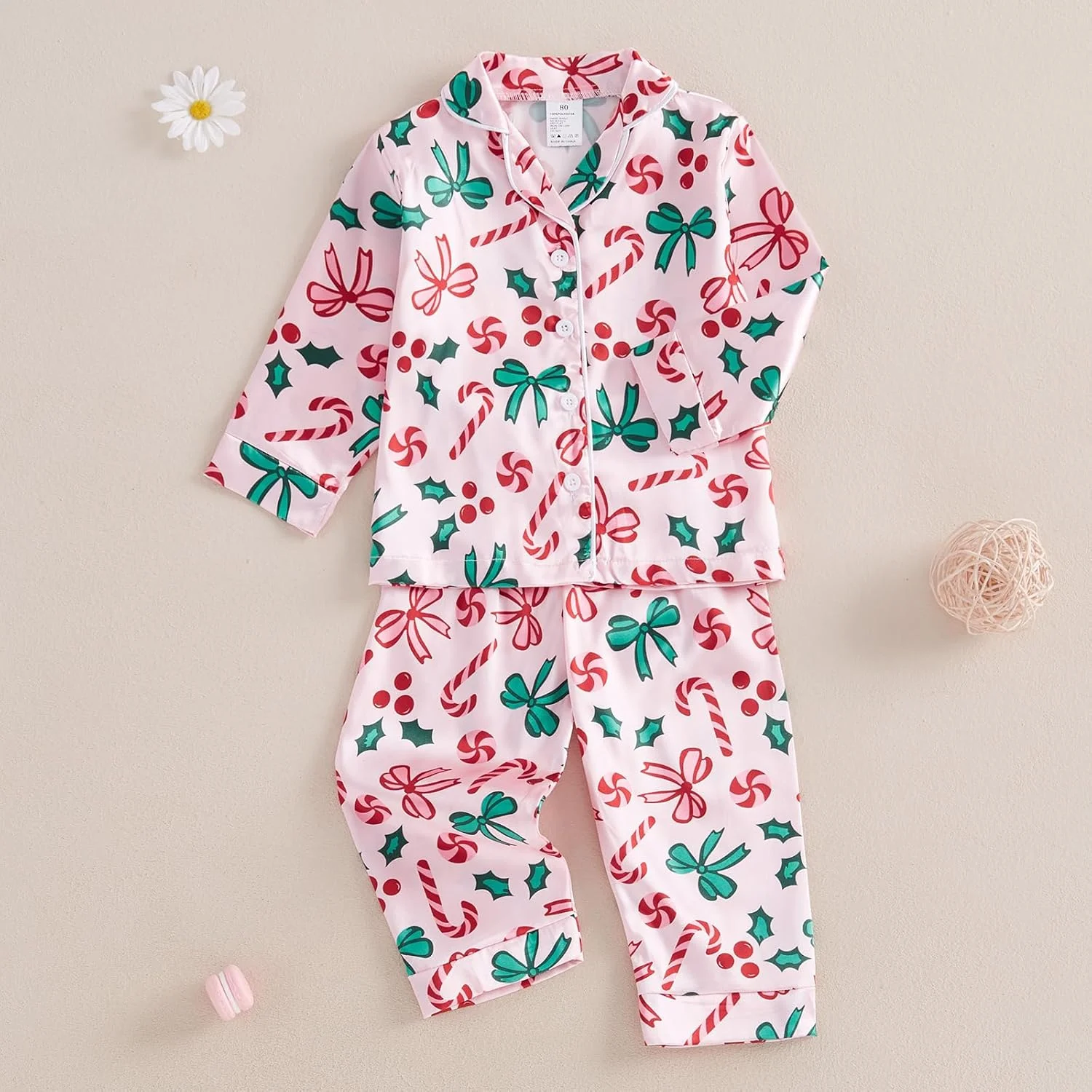 ست لباس خواب کریسمس دخترانه و پسرانه LYSINK، لباس خواب ابریشمی ساتن، آستین بلند، پیراهن دکمه دار یقه دار، شلوار 2 تکه لباس راحتی ست لباس خواب کریسمس دخترانه و پسرانه LYSINK، لباس خواب ابریشمی ساتن، آستین بلند، پیراهن دکمه دار یقه دار، شلوار 2 تکه لباس راحتی