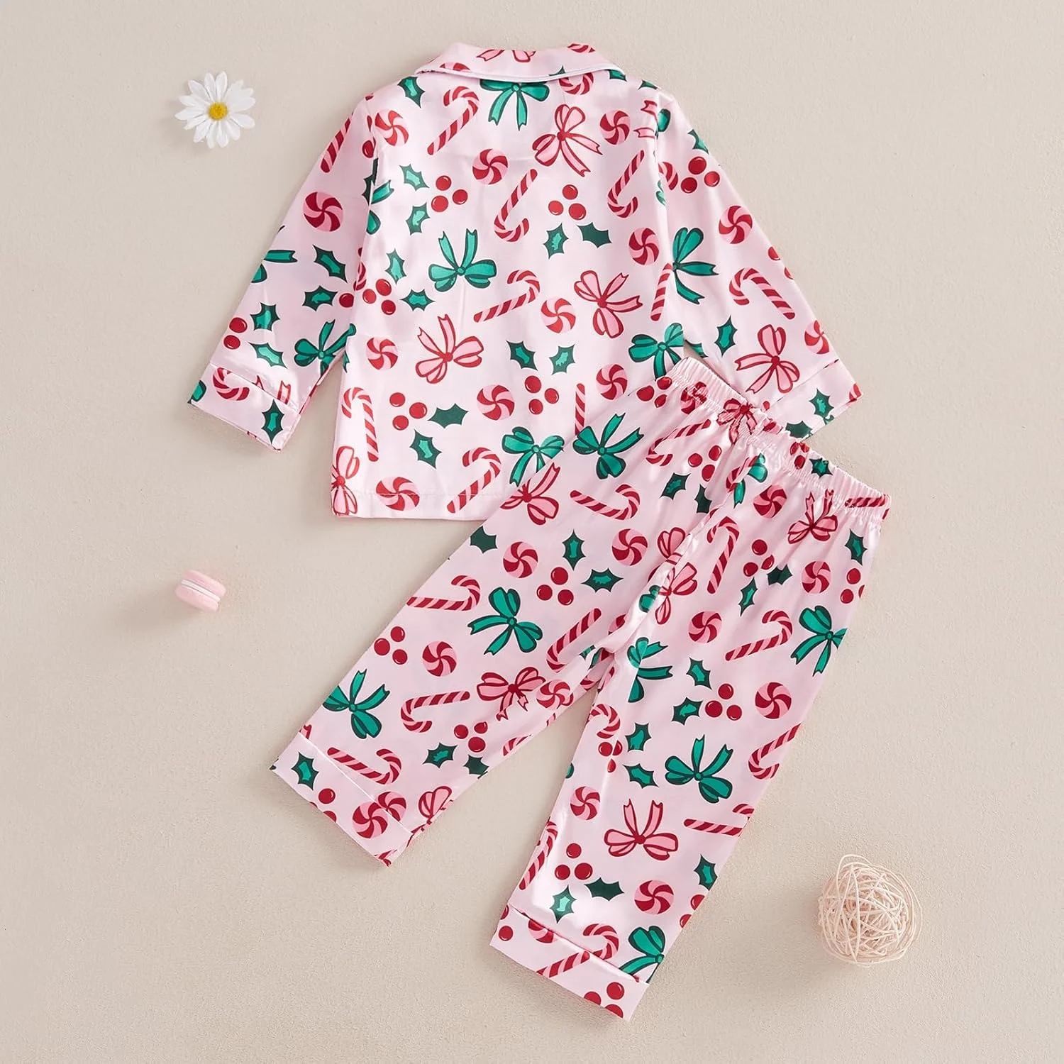 ست لباس خواب کریسمس دخترانه و پسرانه LYSINK، لباس خواب ابریشمی ساتن، آستین بلند، پیراهن دکمه دار یقه دار، شلوار 2 تکه لباس راحتی ست لباس خواب کریسمس دخترانه و پسرانه LYSINK، لباس خواب ابریشمی ساتن، آستین بلند، پیراهن دکمه دار یقه دار، شلوار 2 تکه لباس راحتی