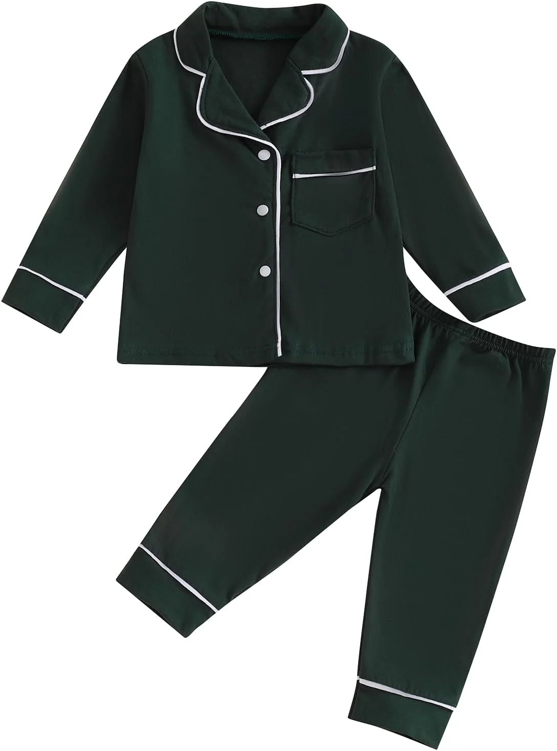 ست لباس خواب بچه گانه MAHUAOYIXI، پیژامه های یکدست دخترانه و پسرانه، آستین بلند، یقه برگردان، دکمه دار، تاپ و شلوار بلند با کمر کشی، لباس خواب دو تکه، لباس راحتی، لباس شب