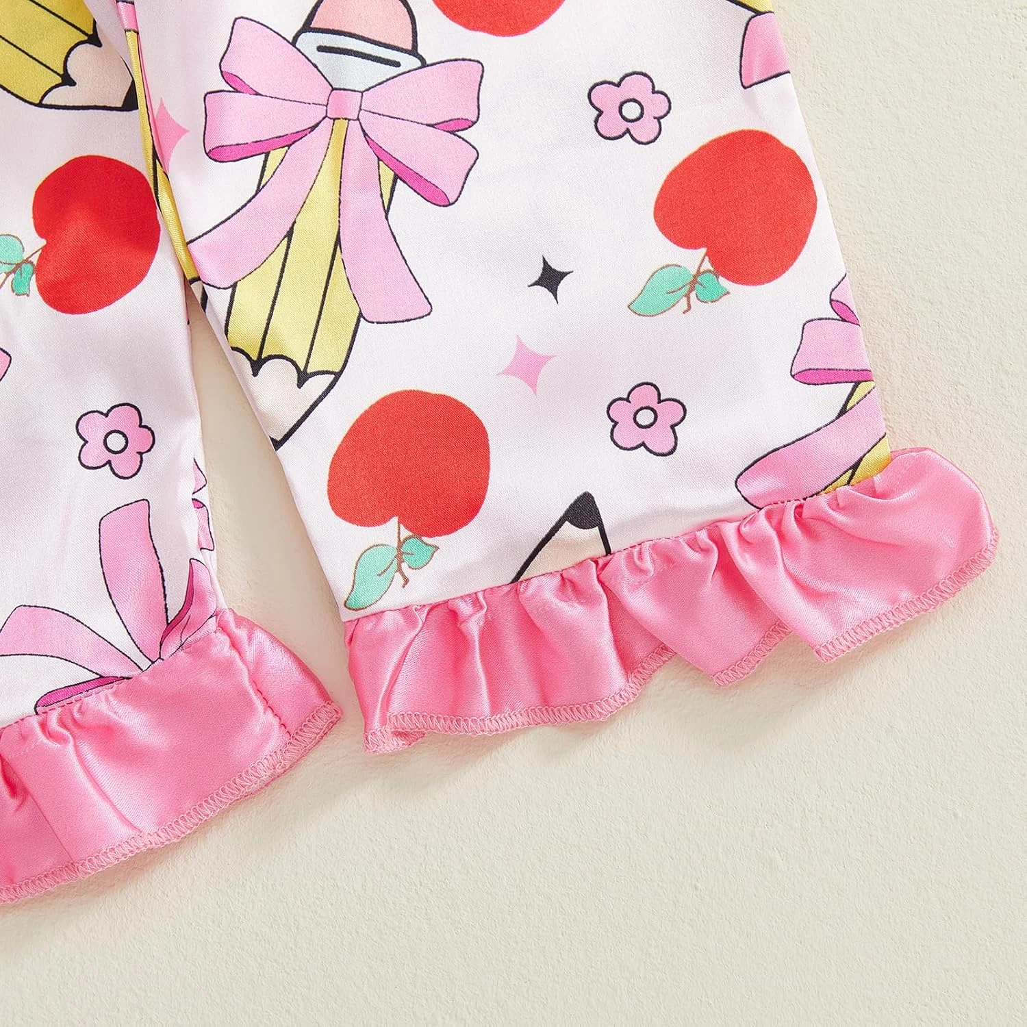 ست پیژامه ساتن دخترانه Geagodelia، آستین بلند، یقه برگردان، طرح سیب و پاپیون، پیراهن دکمه دار و شلوار با کمر کشی، لباس خواب و راحتی برای دختران