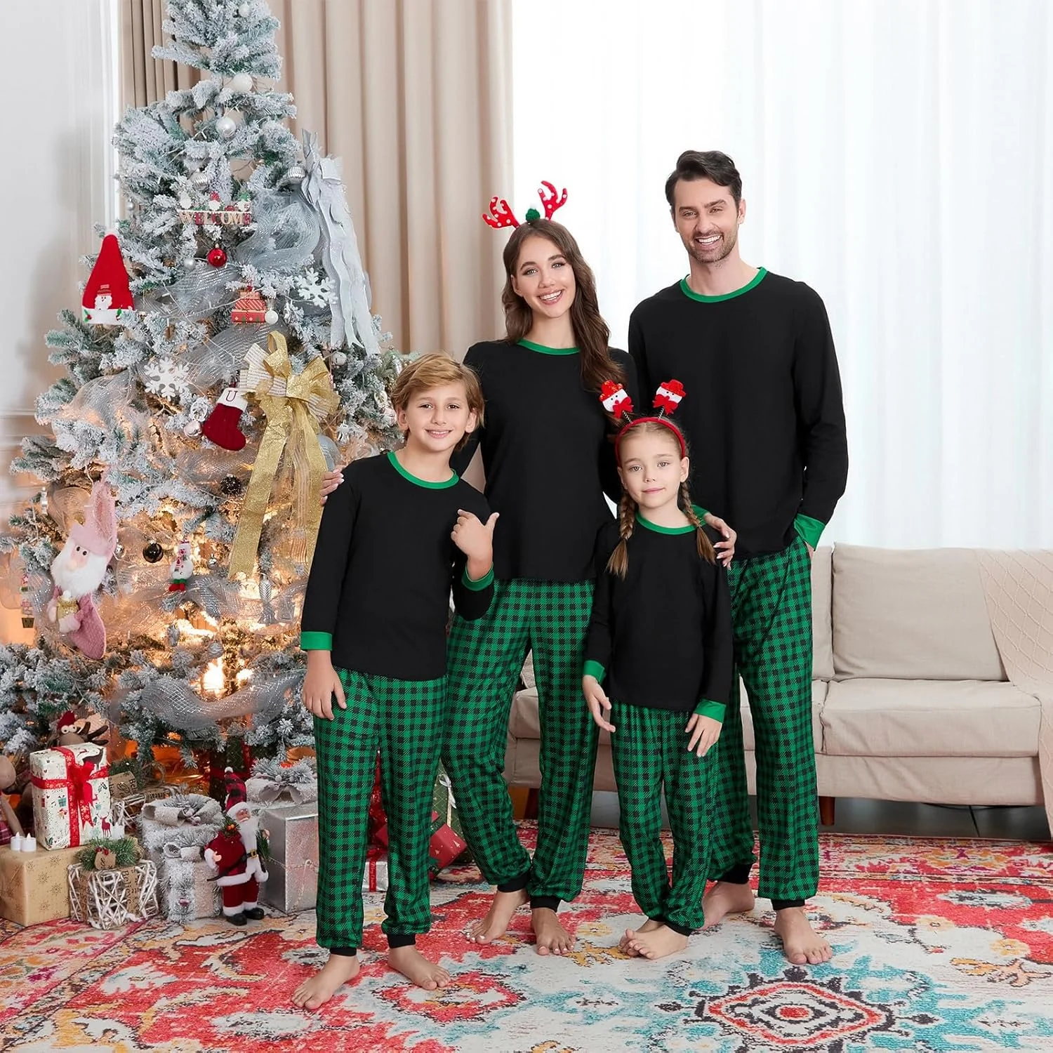 ست لباس خواب خانوادگی Ingerie، تاپ آستین بلند نخی با شلوار چهارخانه بوفالو، لباس راحتی کریسمس