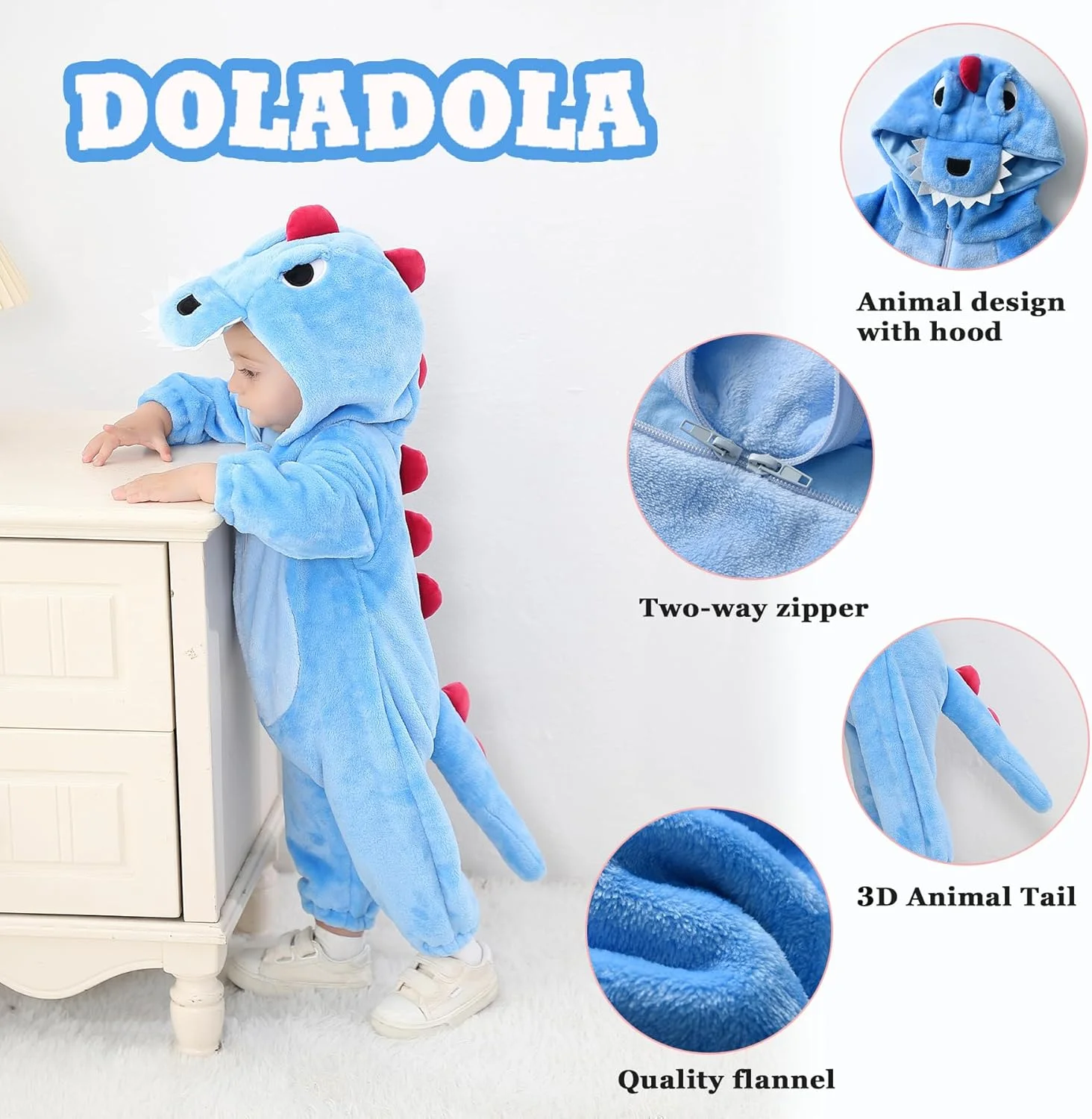 رامپر کلاه دار نوزادی دولادولا با طرح کارتونی حیوانات، لباس راحتی نوزاد، سرهمی