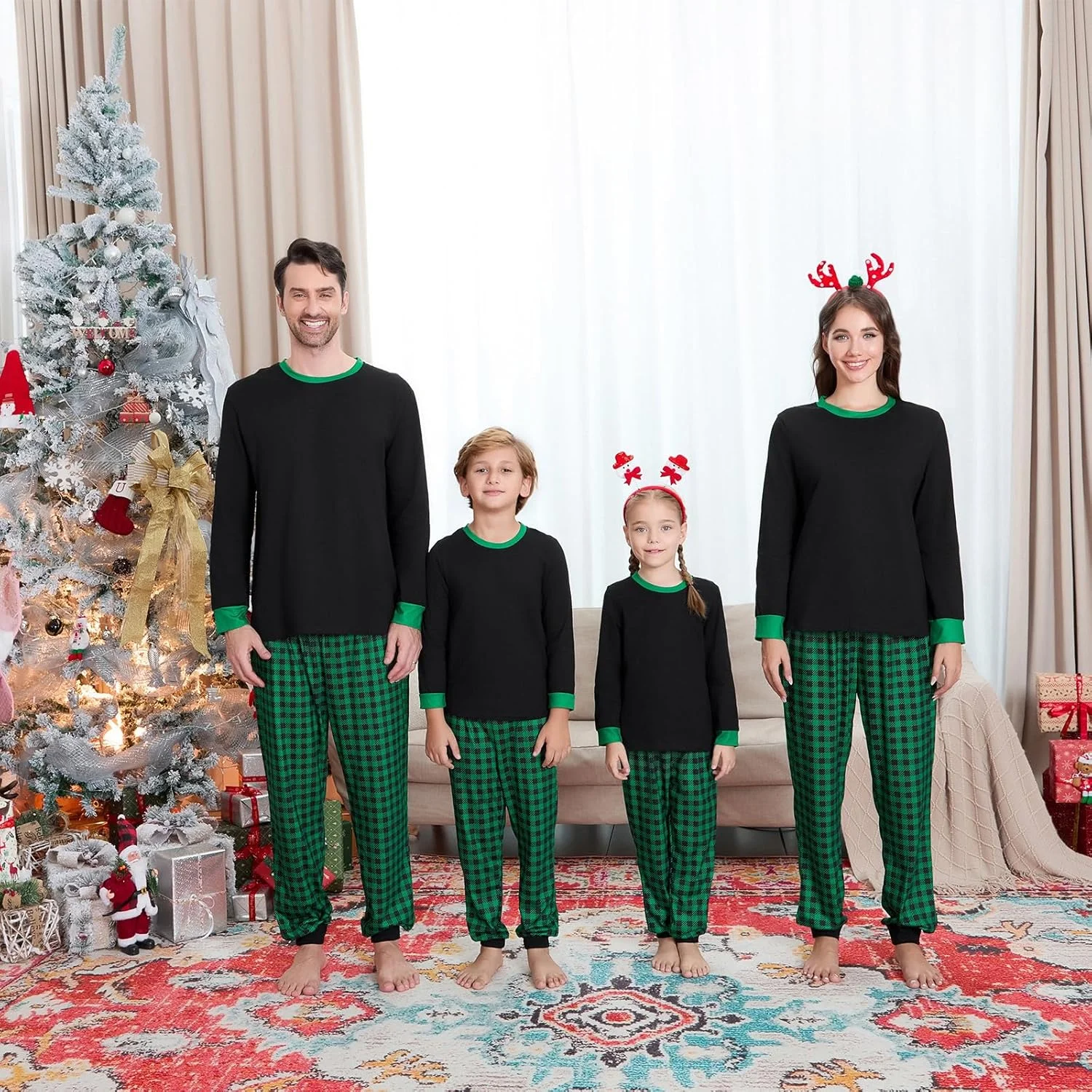 ست لباس خواب خانوادگی Ingerie، تاپ آستین بلند نخی با شلوار چهارخانه بوفالو، لباس راحتی کریسمس