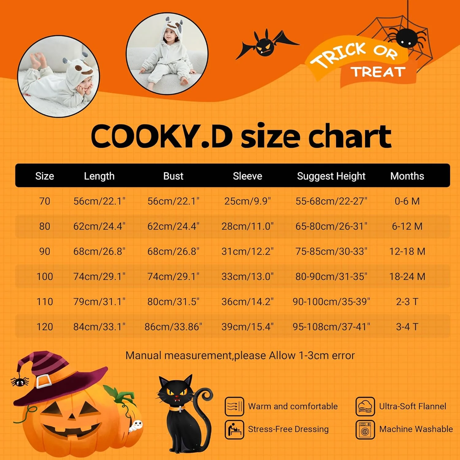 لباس سرهمی نوزادی پسرانه دخترانه هالووین COOKY.D، جامپسوت فلانل، لباس خواب کارناوال نوزادان 0-4 سال