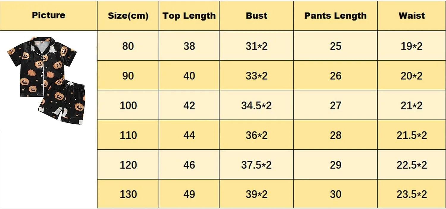 ست پیژامه ساتن پسرانه بچه گانه Edhomenn با طرح شبح و کدو تنبل، آستین کوتاه، دکمه دار، لباس خواب و راحتی