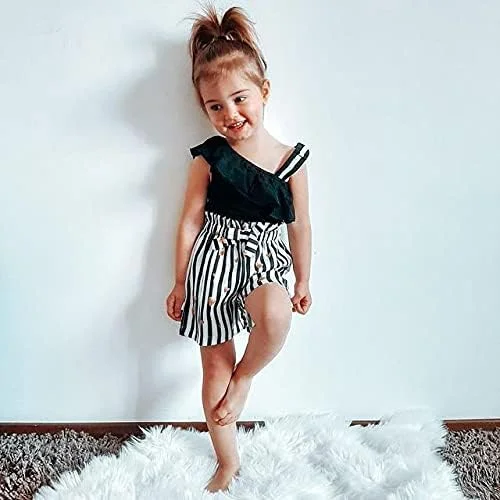 لباس دخترانه DISAUR (12 ماهه تا 5 سال) ست لباس تابستانی دخترانه شامل تاپ بدون آستین با سرشانه باز و شورت گلدار مشکی