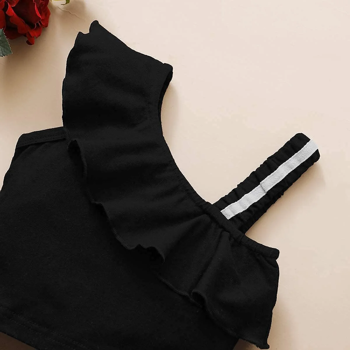 لباس دخترانه DISAUR (12 ماهه تا 5 سال) ست لباس تابستانی دخترانه شامل تاپ بدون آستین با سرشانه باز و شورت گلدار مشکی