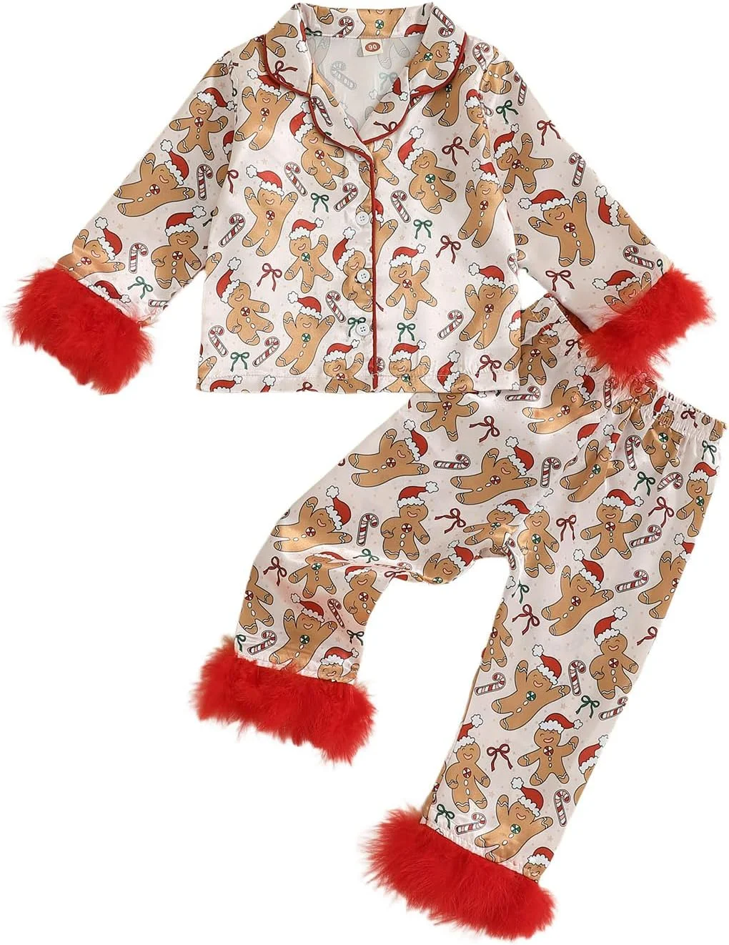 ست لباس خواب کریسمس دخترانه LYSINK، طرح پاپیون بابانوئل، آستین بلند، مناسب پاییز و زمستان