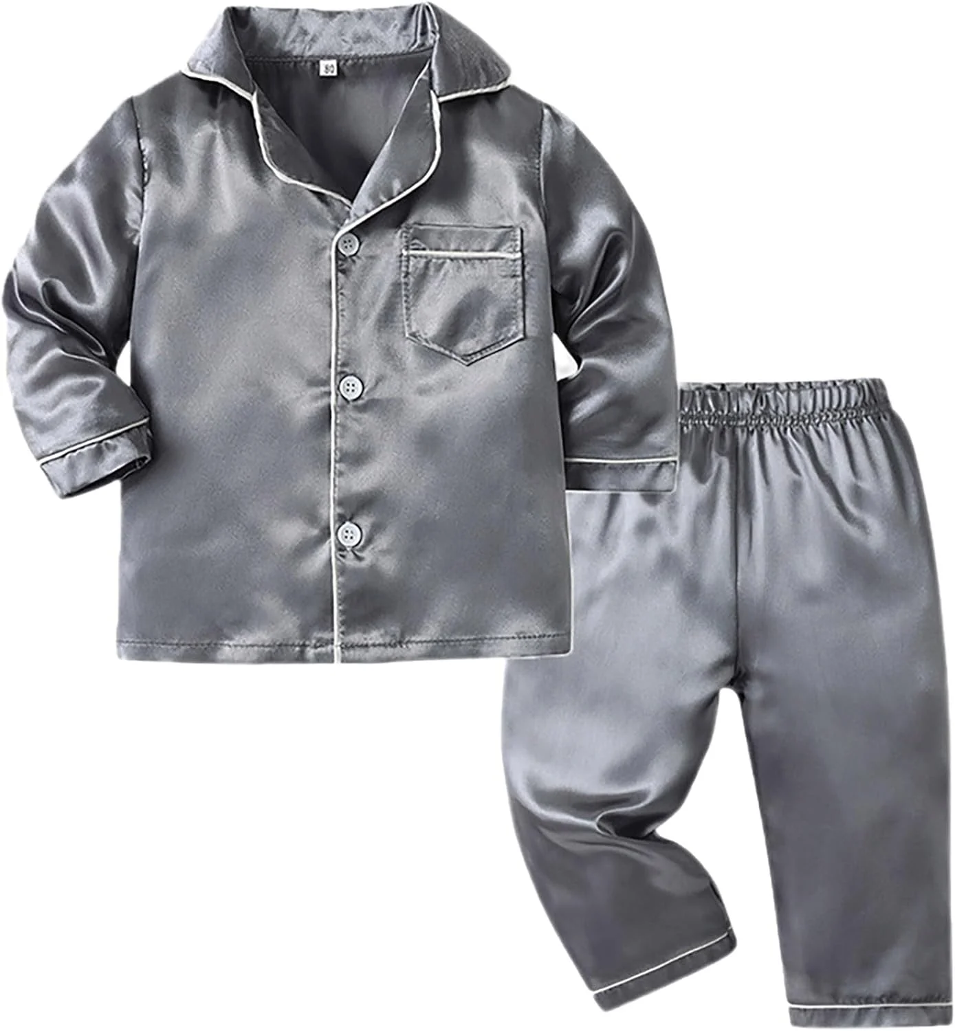 پیژامه ساتن تک سینه آستین بلند پاییزه پسرانه دخترانه، لباس راحتی دو تکه مناسب کودکان نوپا