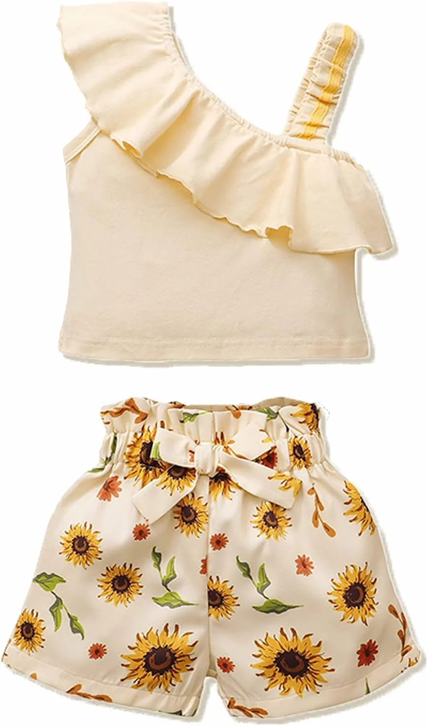 لباس دخترانه نوپا (12 ماهه تا 5 ساله) ست لباس تابستانی دخترانه شامل تاپ بدون آستین چین دار و شورت گلدار