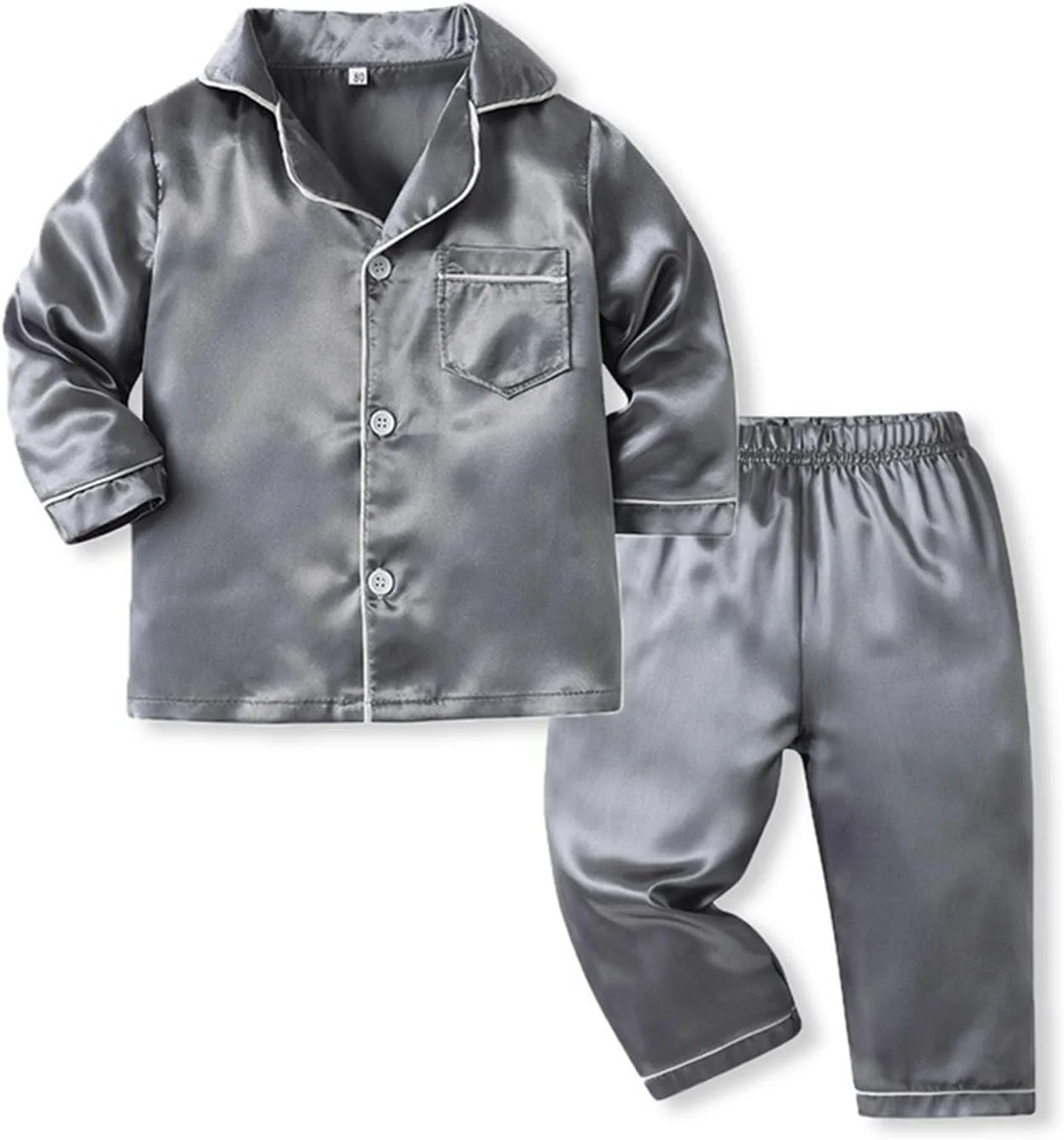 پیژامه ساتن تک سینه آستین بلند پاییزه پسرانه دخترانه، لباس راحتی دو تکه مناسب کودکان نوپا