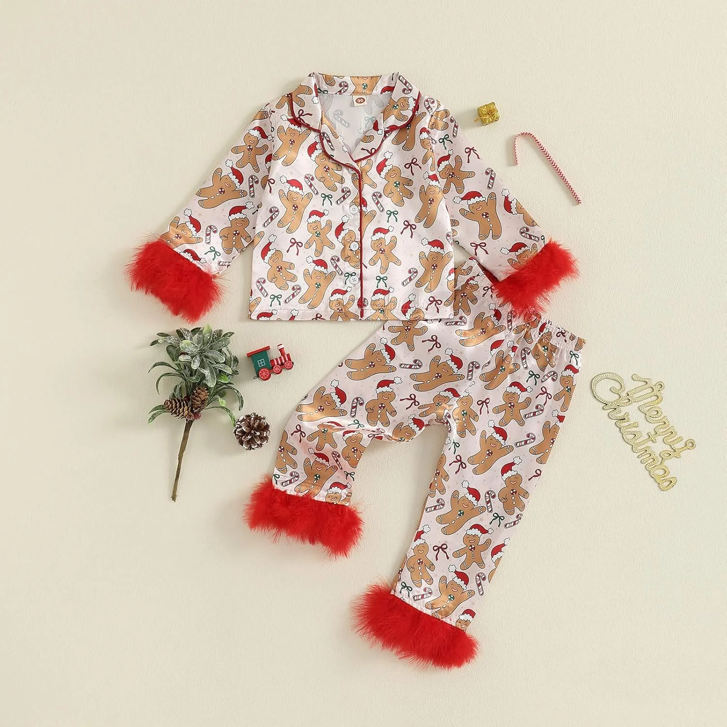 ست لباس خواب کریسمس دخترانه LYSINK، طرح پاپیون بابانوئل، آستین بلند، مناسب پاییز و زمستان