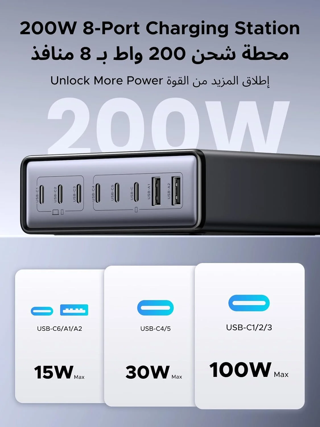 ایستگاه شارژ USB C هشت پورت 200 واتی UGREEN Nexode، آداپتور شارژ سریع GaN با محافظت چندگانه، شارژر پایه رومیزی پایدار برای MacBook Pro/Laptop/iPhone 17/Samsung S25/S24 (سیم دوشاخه 2 متری) ایستگاه شارژ USB C هشت پورت 200 واتی UGREEN Nexode، آداپتور شارژ سریع GaN با محافظت چندگانه، شارژر پایه رومیزی پایدار برای MacBook Pro/Laptop/iPhone 17/Samsung S25/S24 (سیم دوشاخه 2 متری)