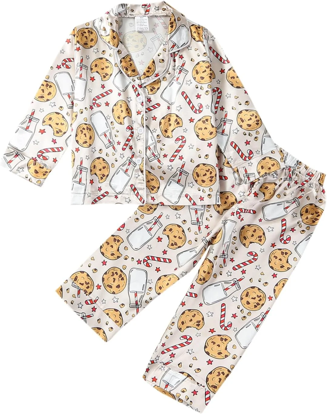 ست لباس خواب دو تکه کریسمس بچه گانه BULINGNA، پیراهن ساتن طرح کوکی و بابانوئل با شلوار، لباس خواب کریسمس