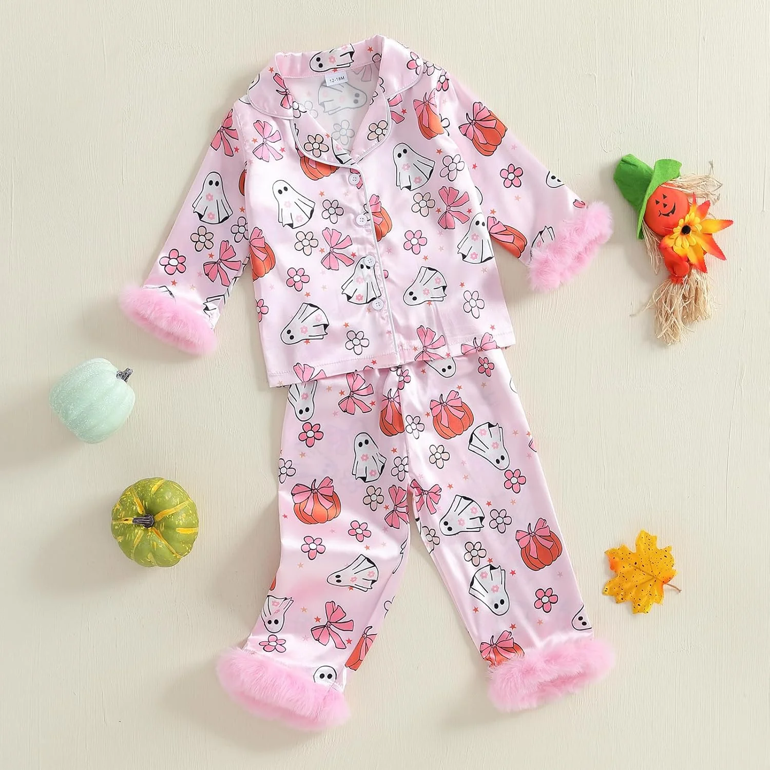 Carolilly Girls Halloween Pyjama Sets Kids Pjs Fur Trim Long Sleeve Floral Pumpkin/Ghost Print Lapel Button up Tops + Elastic Waist Pants Sleepwear Toddler Loungewear Sets Carolilly Girls Halloween Pyjama Sets Kids Pjs Fur Trim Long Sleeve Floral Pumpkin/Ghost Print Lapel Button up Tops + Elastic Waist Pants Sleepwear Toddler Loungewear Sets