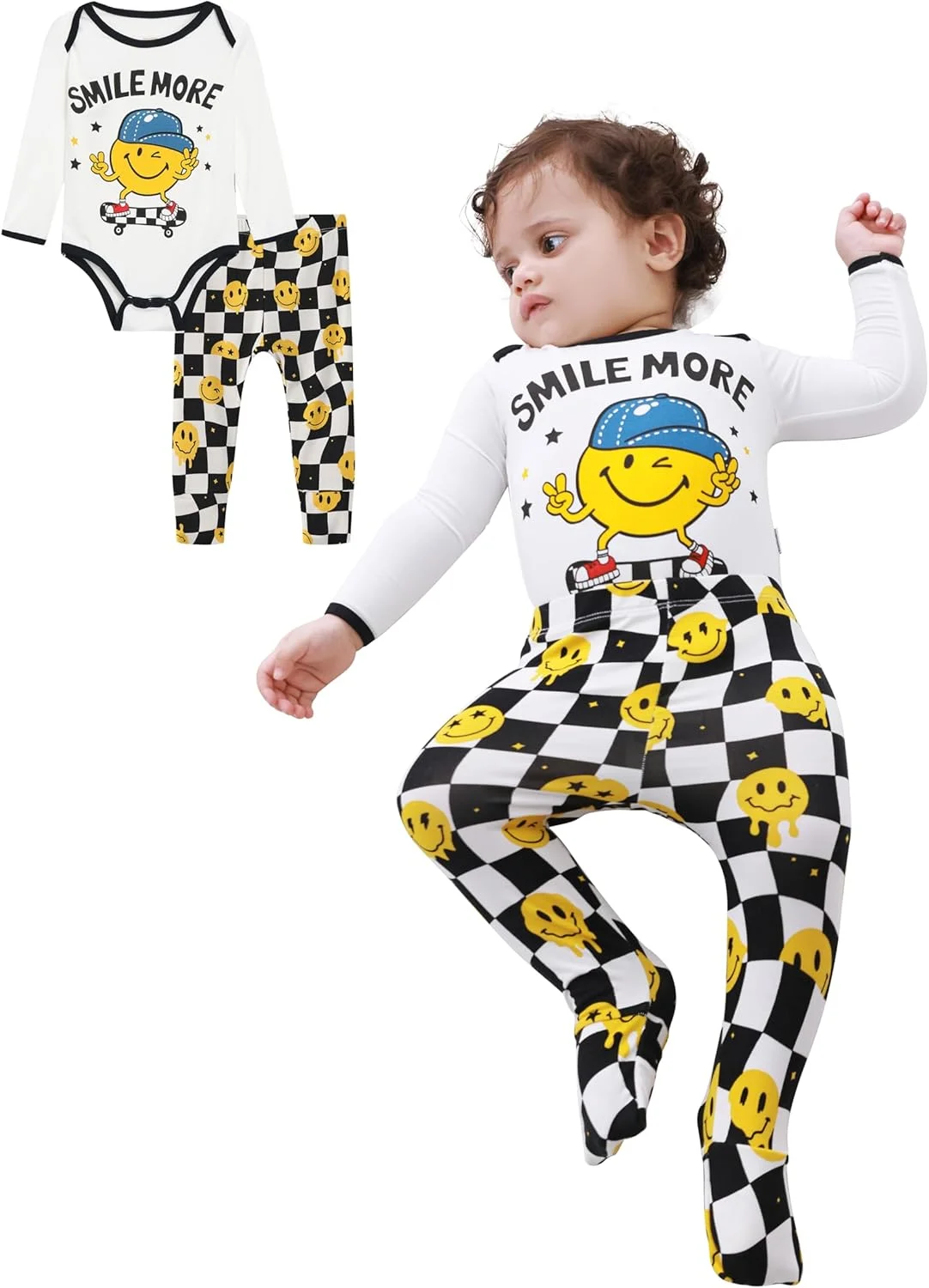 بادی و شلوار 2 تکه بامبو باد مناسب نوزادان دختر و پسر، لباس خواب آستین بلند بچه گانه، لباس خواب کریسمس